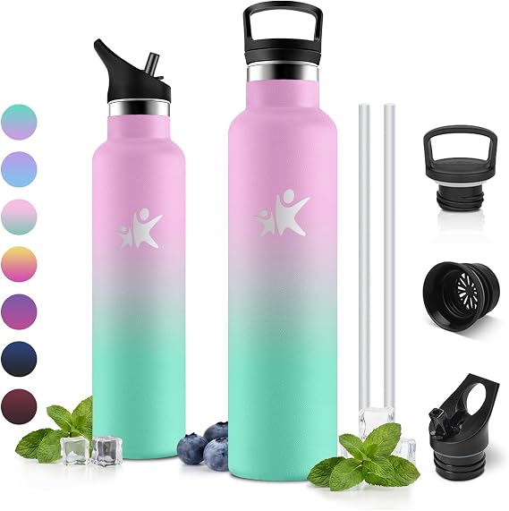 JAPORIA Bouteille Isotherme en Acier Inoxydable 1 L avec Paille et Bouchon Sport