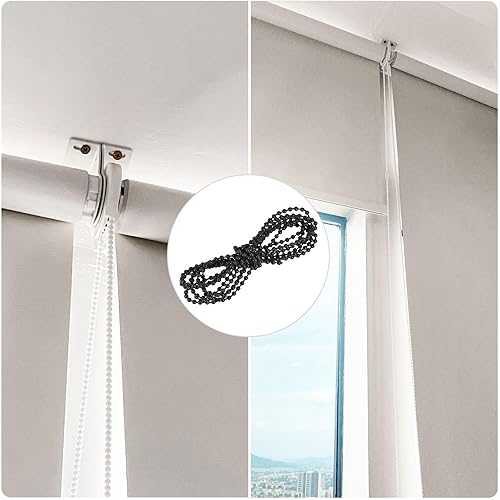 Miniatura 4 de uxcell Cable de cadena con cuentas, 2.19 yardas, persianas enrollables verticales romanas para cortinas de ventana, piezas de repuesto, color negro