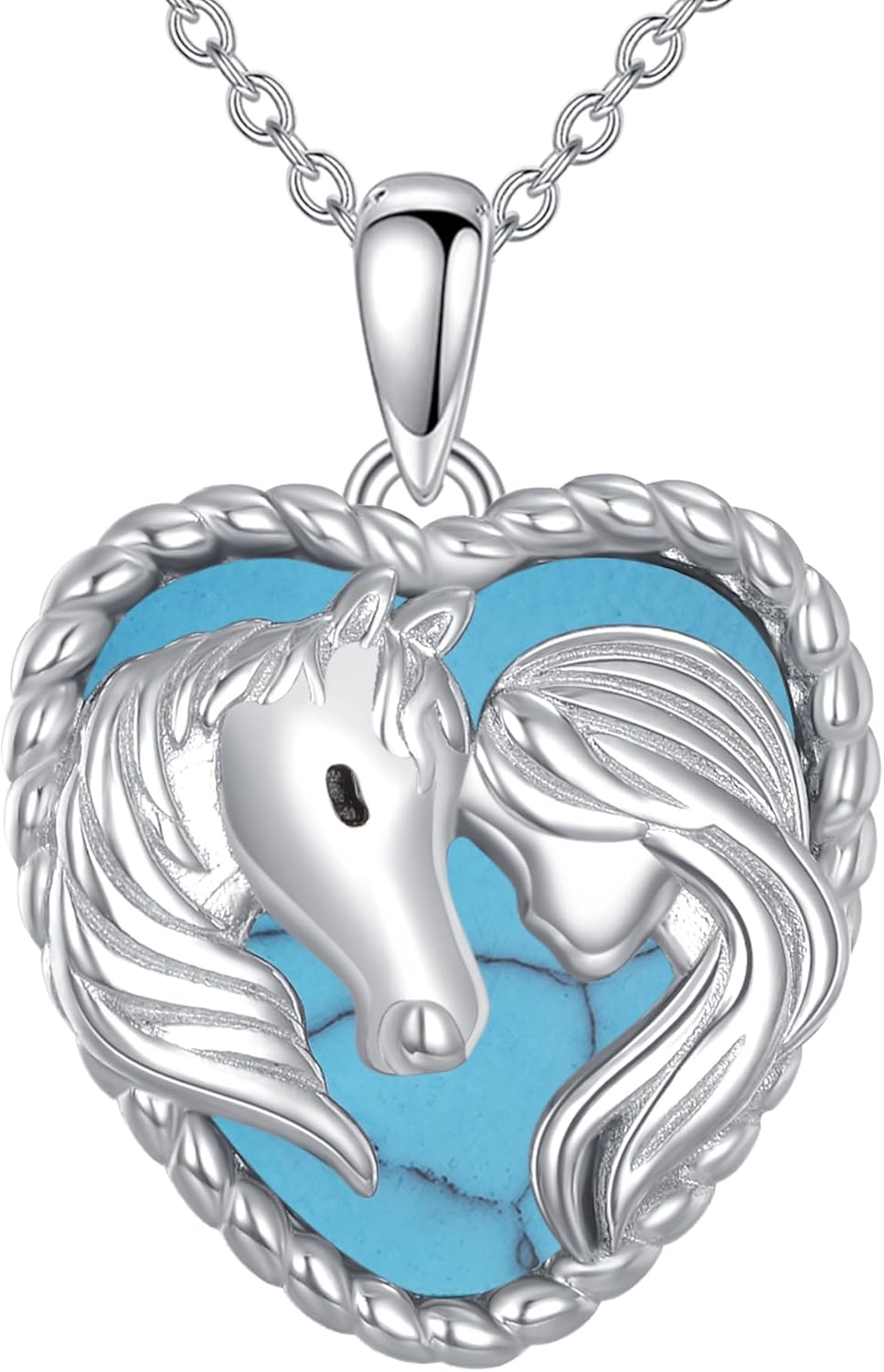 Horse Necklace S925 Sterling Silver Genuine Turquoise Horse and Her Pendant Necklace Vintage Natural Turquoise Heart Jewelry Gifts For Women Female