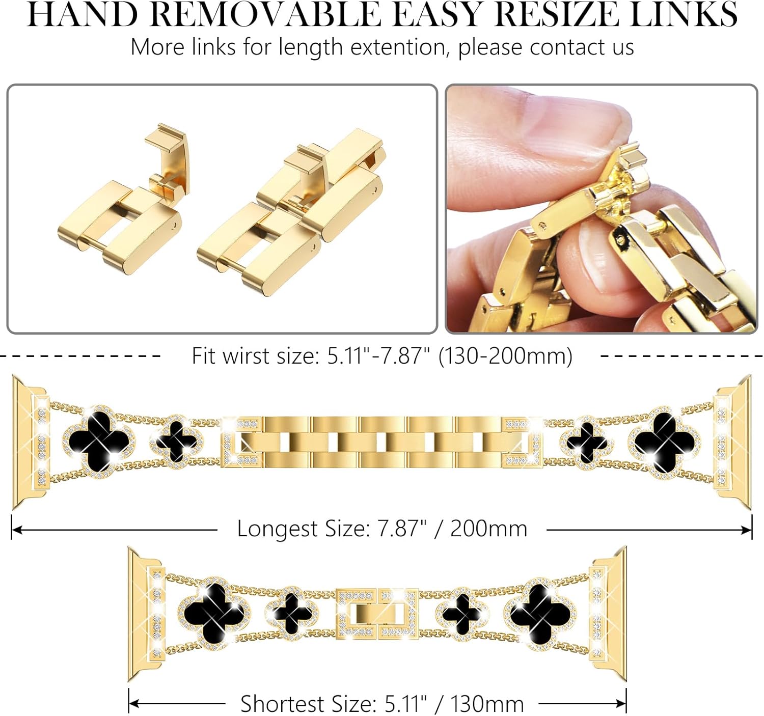 WINGLE Bling Band for Apple Watch Bands Women Series 11 10 SE 3/2/1 40mm 41mm 38mm 42mm 44mm 45mm 46mm Series 9 8 7 6 5 4 3 2 1, Sparkle Diamond Bracelet Cute Lucky 4 Leaf Clover Dressy iWatch Band - Image 5