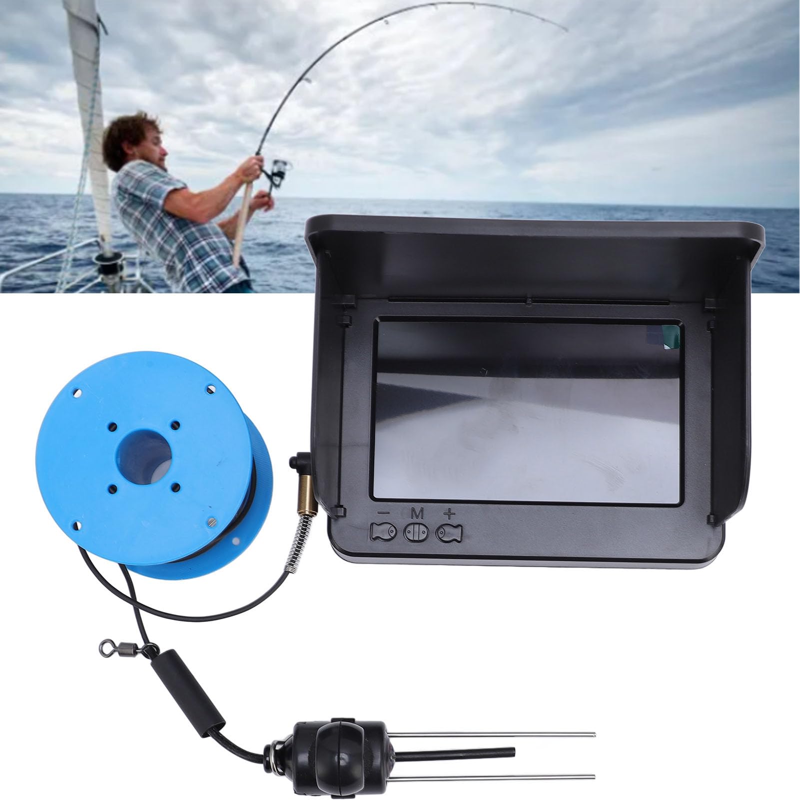 Cámara de Pesca Buscador de Peces con Vídeo Portátil, Submarina con Pantalla Grande de 1080P HD de 5,0 Pulgadas con Lente Gran Angular de 195° para Balsa, Costa, Acuicultura y