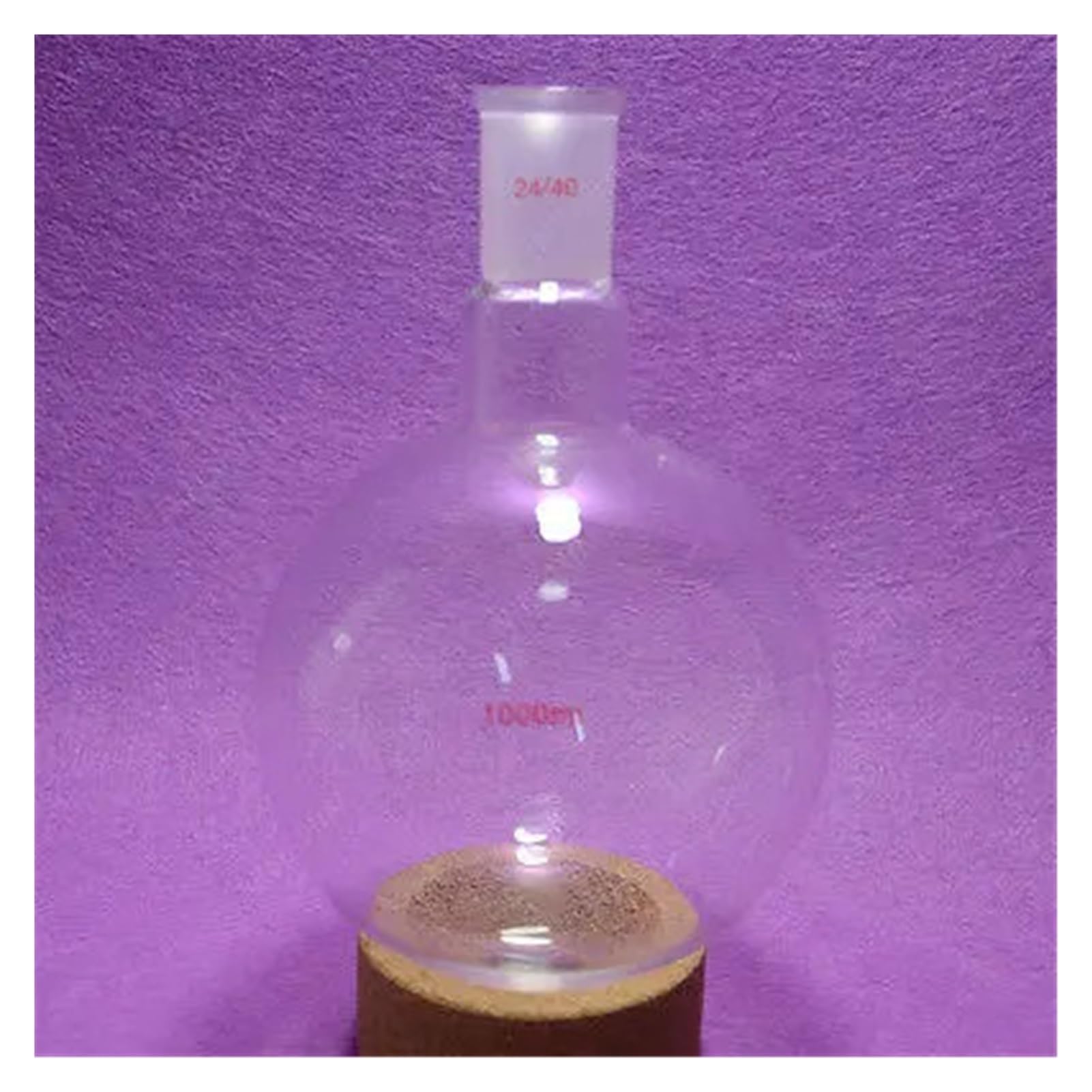 Matraz aforado de borosilicato, Matraz de Vidrio de Fondo Redondo de 1000 ml, 24/40, de una Boca, 1 L, de Pared Gruesa, de un Solo Cuello