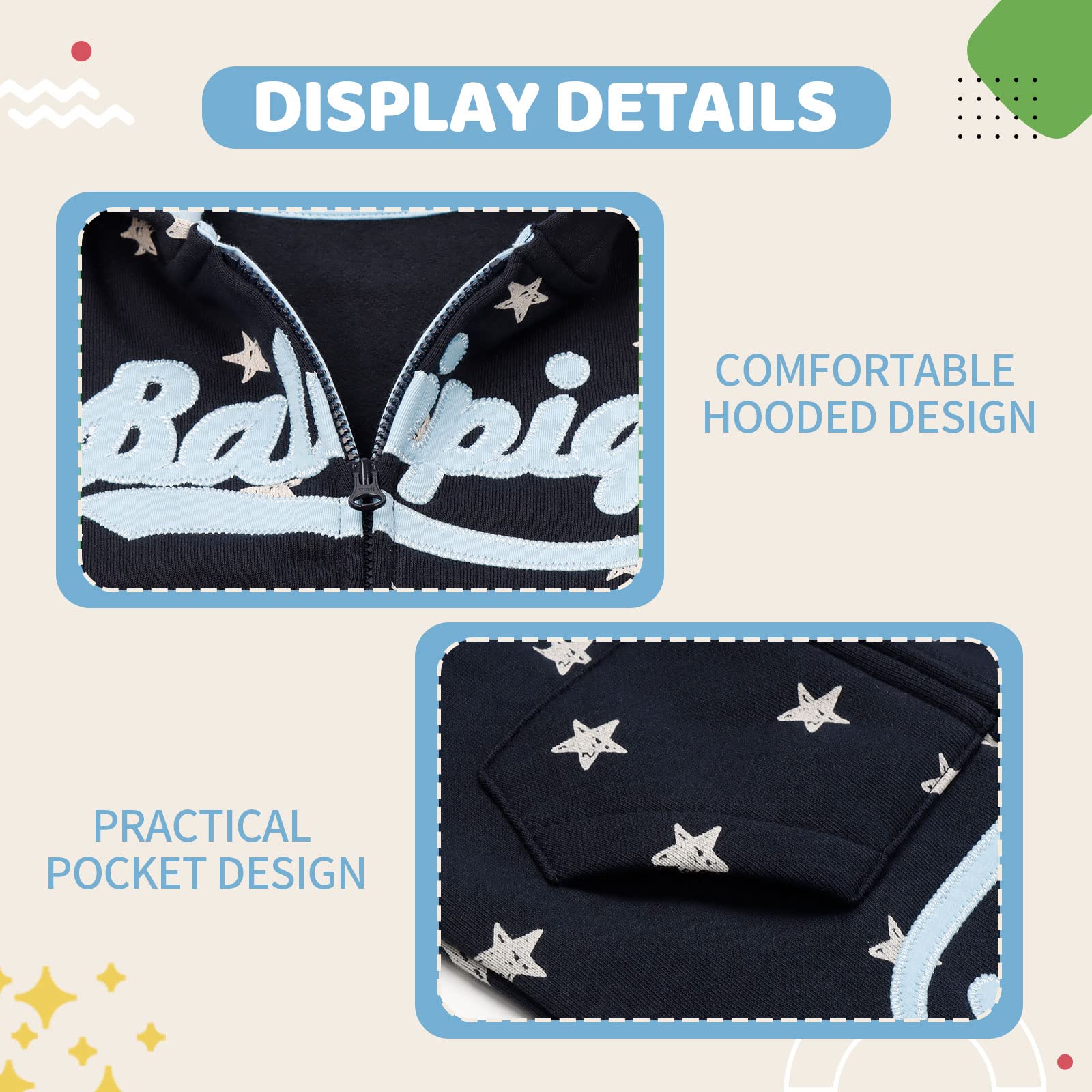 Vine Mädchen Jungen Overalls mit Kapuze Hoodie Jumpsuit Kinder Strampler Spielanzug Langarm-Body Trainingsnazug Reißverschluss