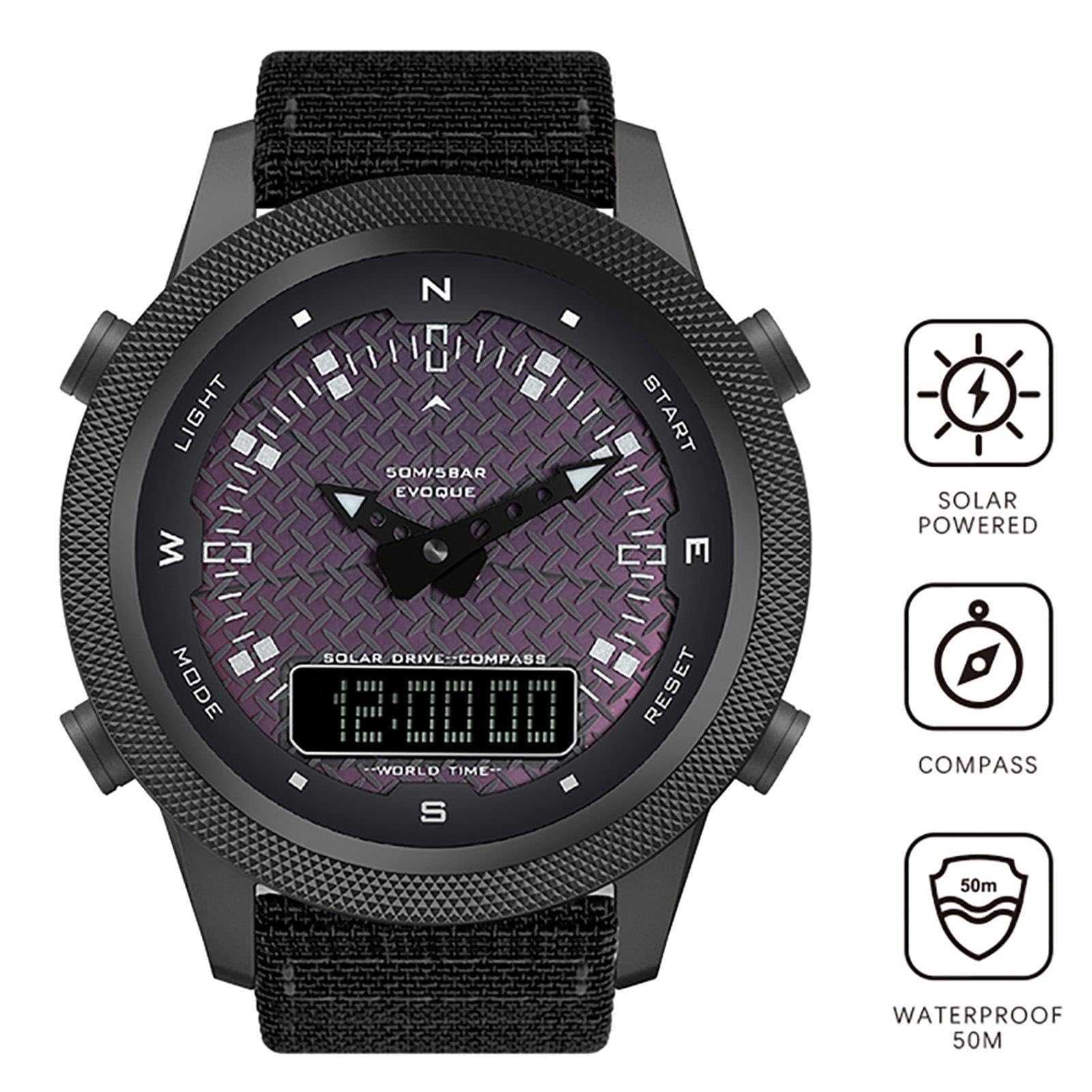 Reloj con Brújula para Exteriores, Reloj Solar Digital Multifuncional con Pantalla Dual para Viajes y Caminatas