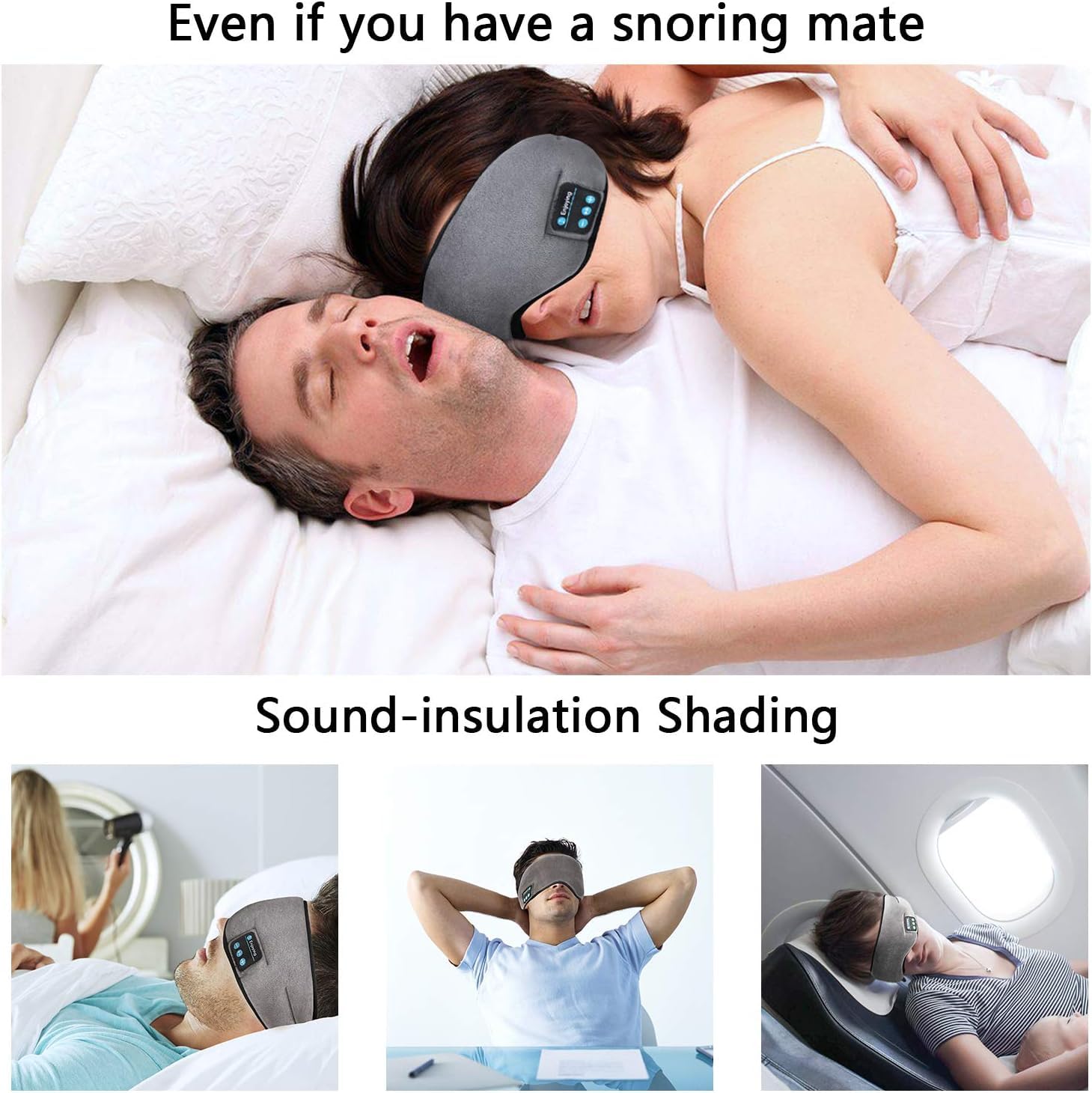 SPADERA Sleep Headphones Wireless Bluetooth Eye Mask - Music Travel Sleep Mask Bluetooth 5.0 Wireless Handsfree Sleeping Eye Mask with Speakers Microphone for Side Sleepers Washable 4
