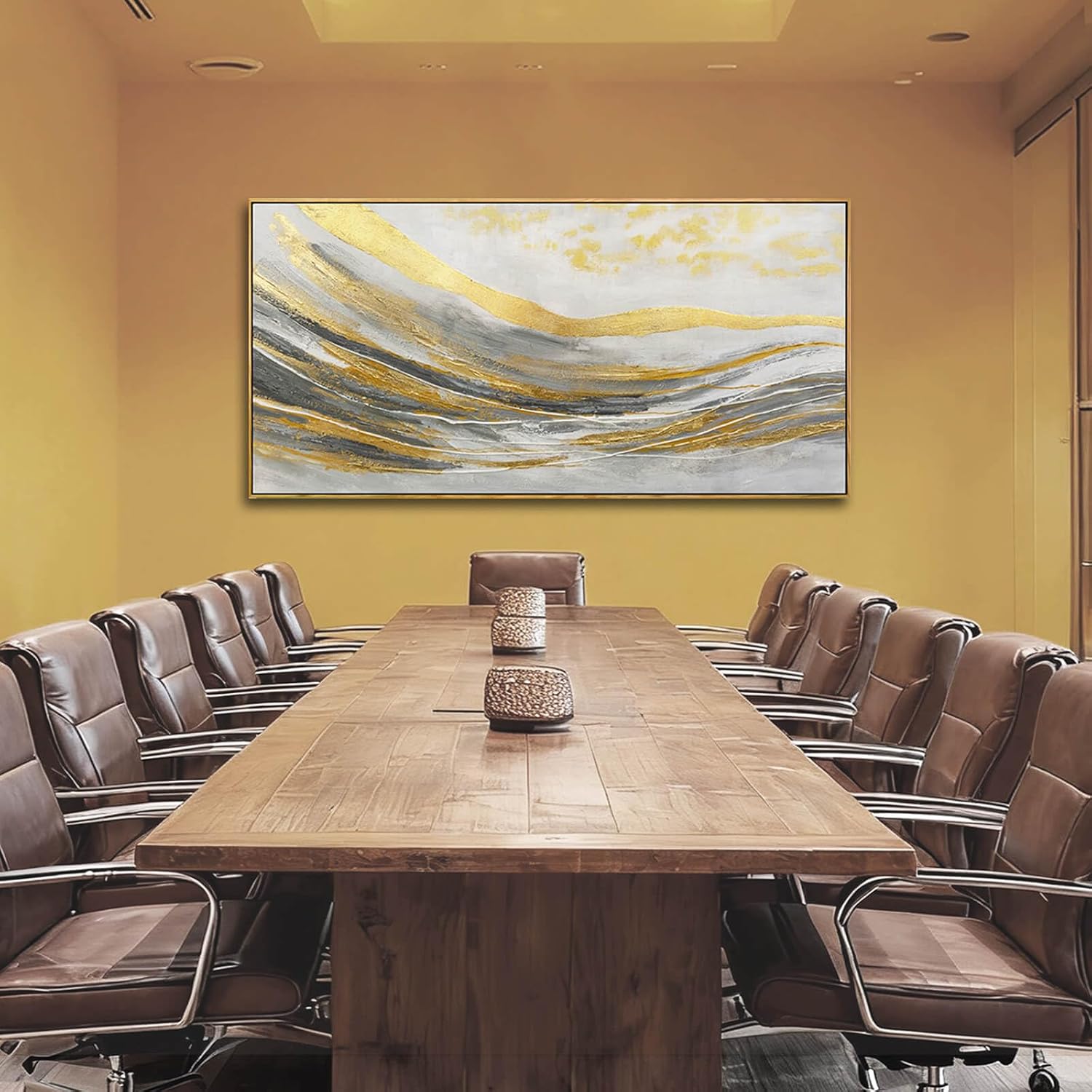 Artexist Gold Home Wall Decor Line Canvas Wall Art Vintage Artwork 29"x58" Large Poster for Living Room Office Kitchen Pictures