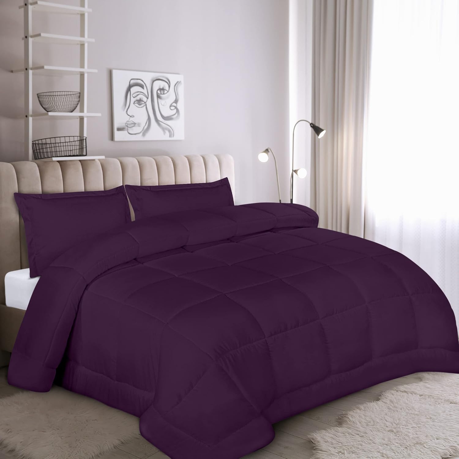 Utopia Bedding King/California King Size Comforter Set with 2 Pillow Shams - Bedding Comforter Sets - Down Alternative Plum/Purple Comforter - Soft and Comfortable - Machine Washable