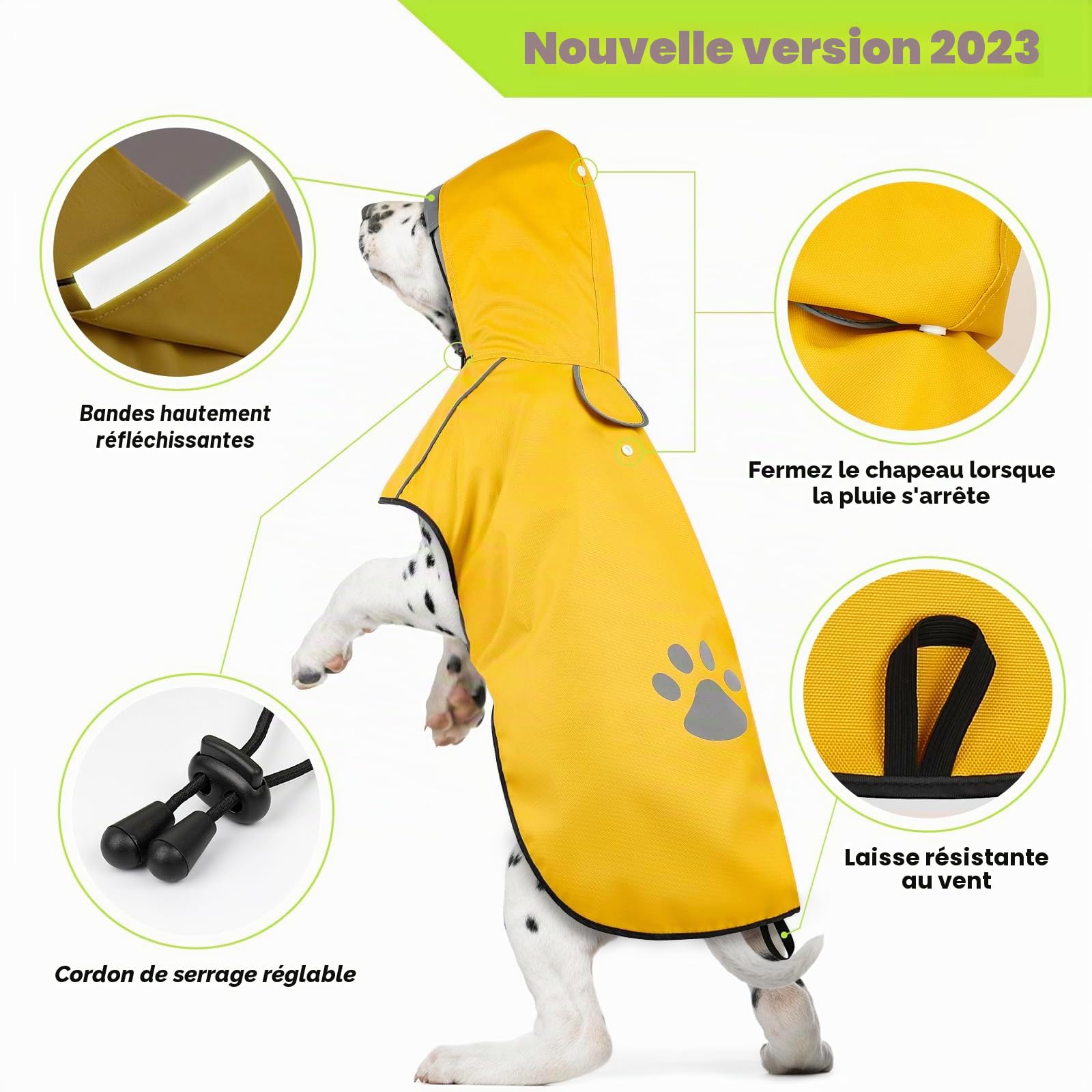 Manteaux Imperméables DQGHQME pour Chiens - Manteau Pluie avec Capuchon et Réfléchissantes, Poncho pour Chien de Pluie - Taille XL