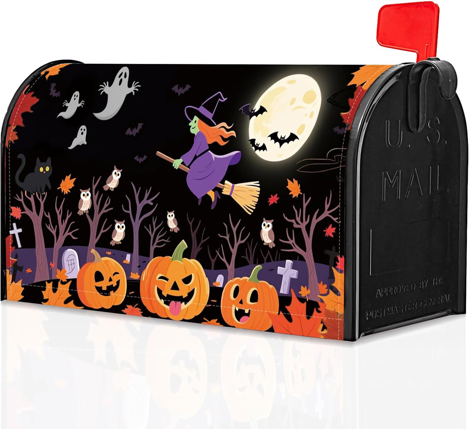 Pumpkin Mailbox Covers Magnetic 21"x18" Fall Halloween Bat Post Letter Box Cover Scary Night Ghost Witch Mailbox Wrap Forest for Outside Garden Decor Fall Autumn