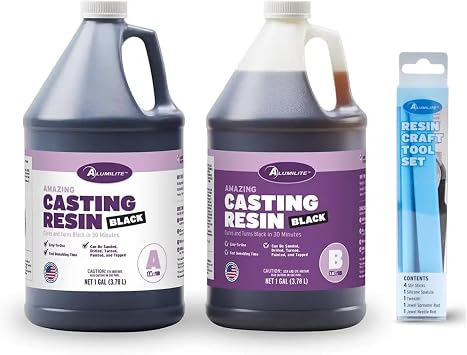 Alumilite Amazing Black Casting Resin Kit 2 Gal with 8-Piece Resin Tool Set Fast-Curing, High-Strength Polyurethane Resin for Durable Casts, Crafts, Prototypes, and Molds
