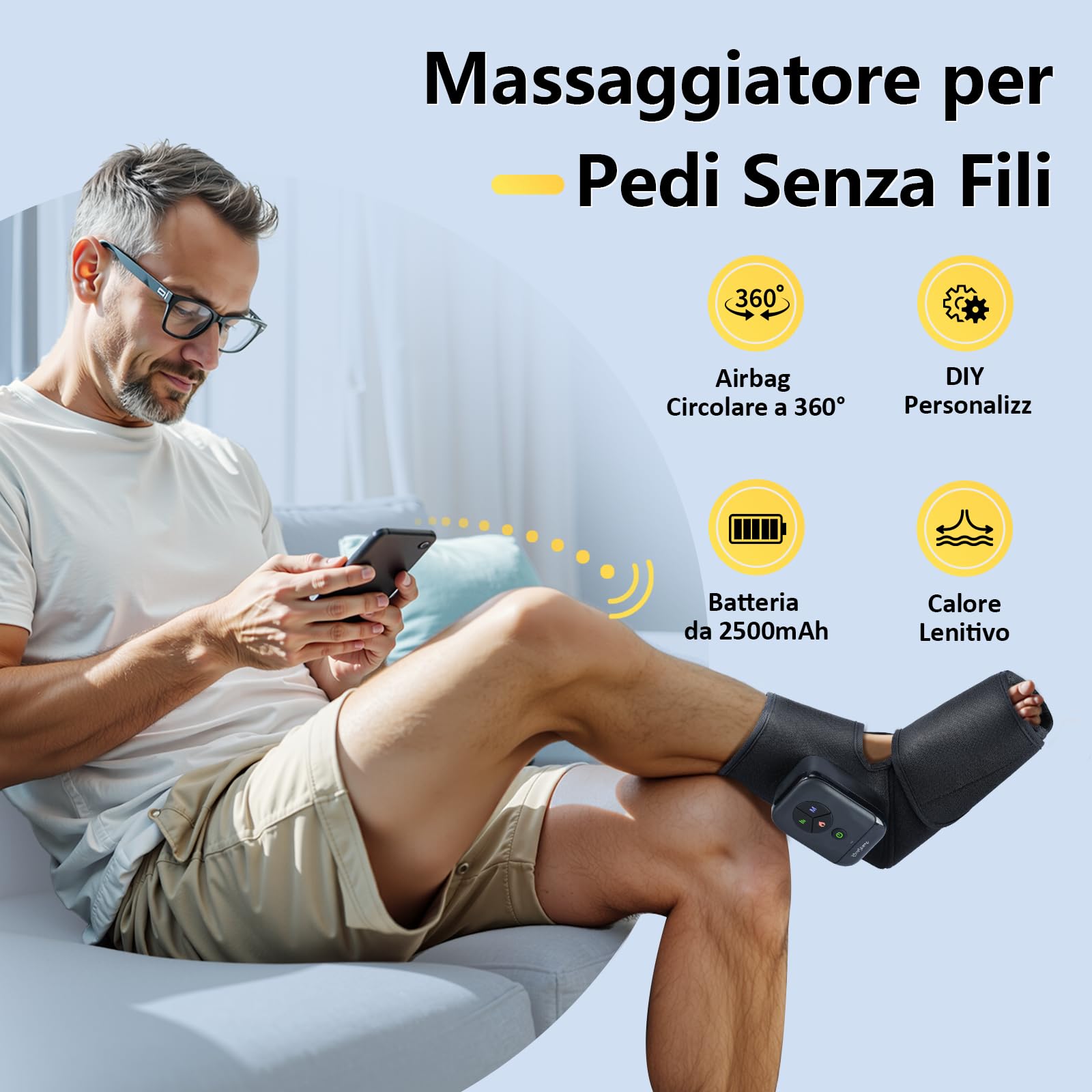 Comfytemp Wireless Massaggiatore Piedi Circolazione, Allevia la Fatica, Massaggio Airbag Portatile, Controllo Tramite App Fai Da Te, Funzione Riscaldante, Adatto per Caviglie e Piante,Regali per Papà