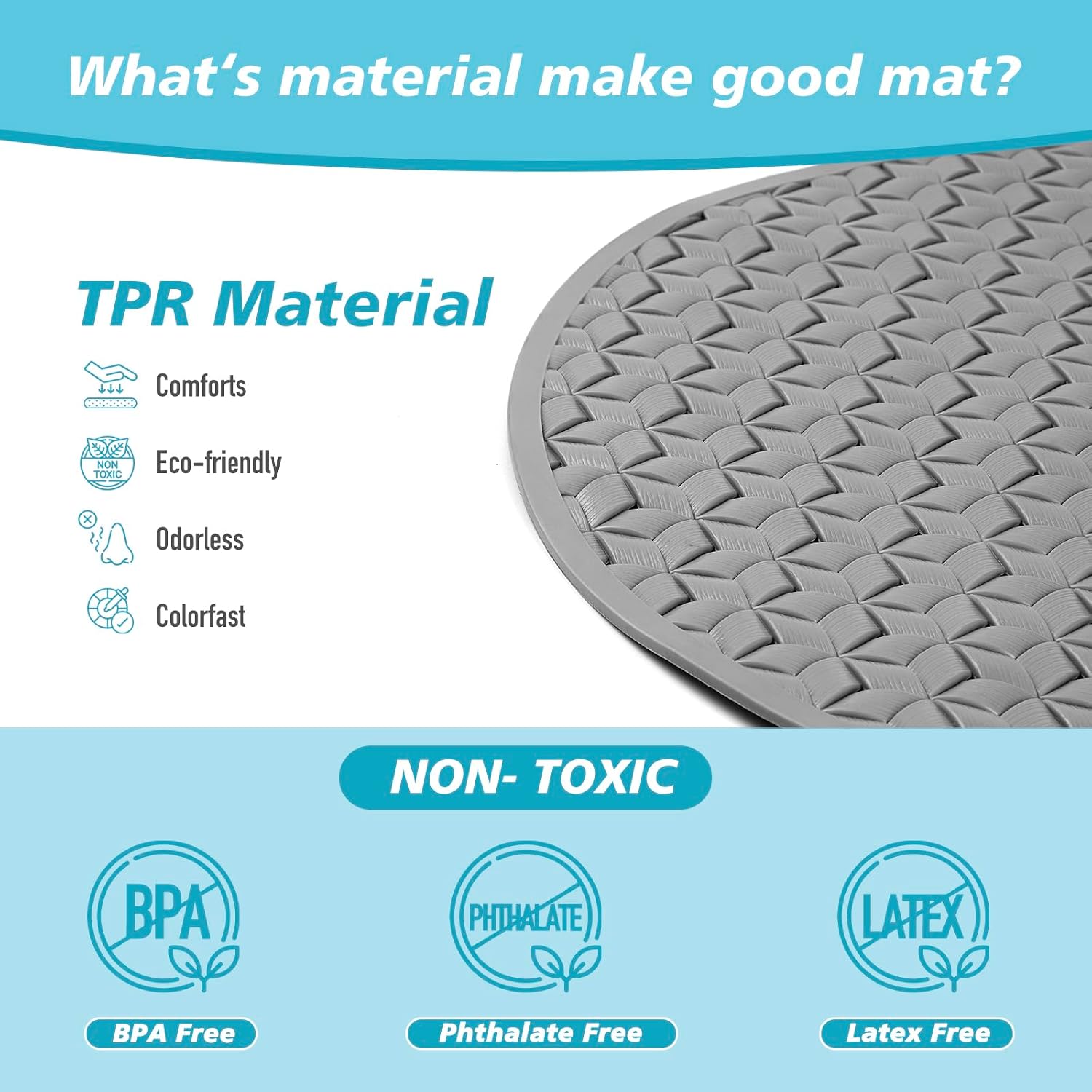 Non Slip Bath Mat with 112 Suction Cups and Non-Smell Extra Soft TPR Material and Drain Holes, Machine Washable Bathroom Shower Mat for Kids and Seniors, 27" x 15" Gray