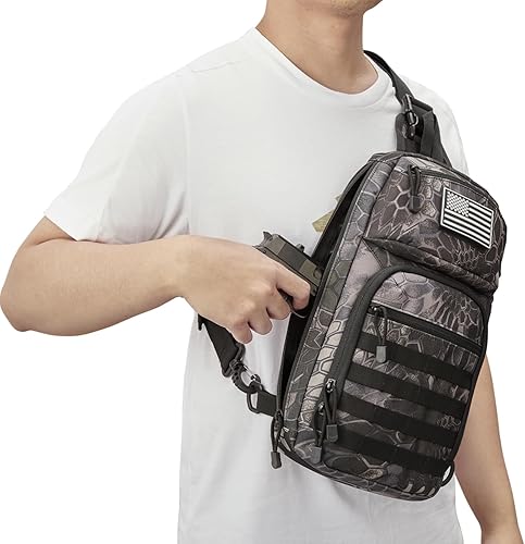 Miniatura 5 de G4Free 10L Tactical EDC Sling Bag Mochila Militar Molle Pecho Hombro Asalto Pack para transporte oculto, Pythons Grain Negro, Mochilas Sling