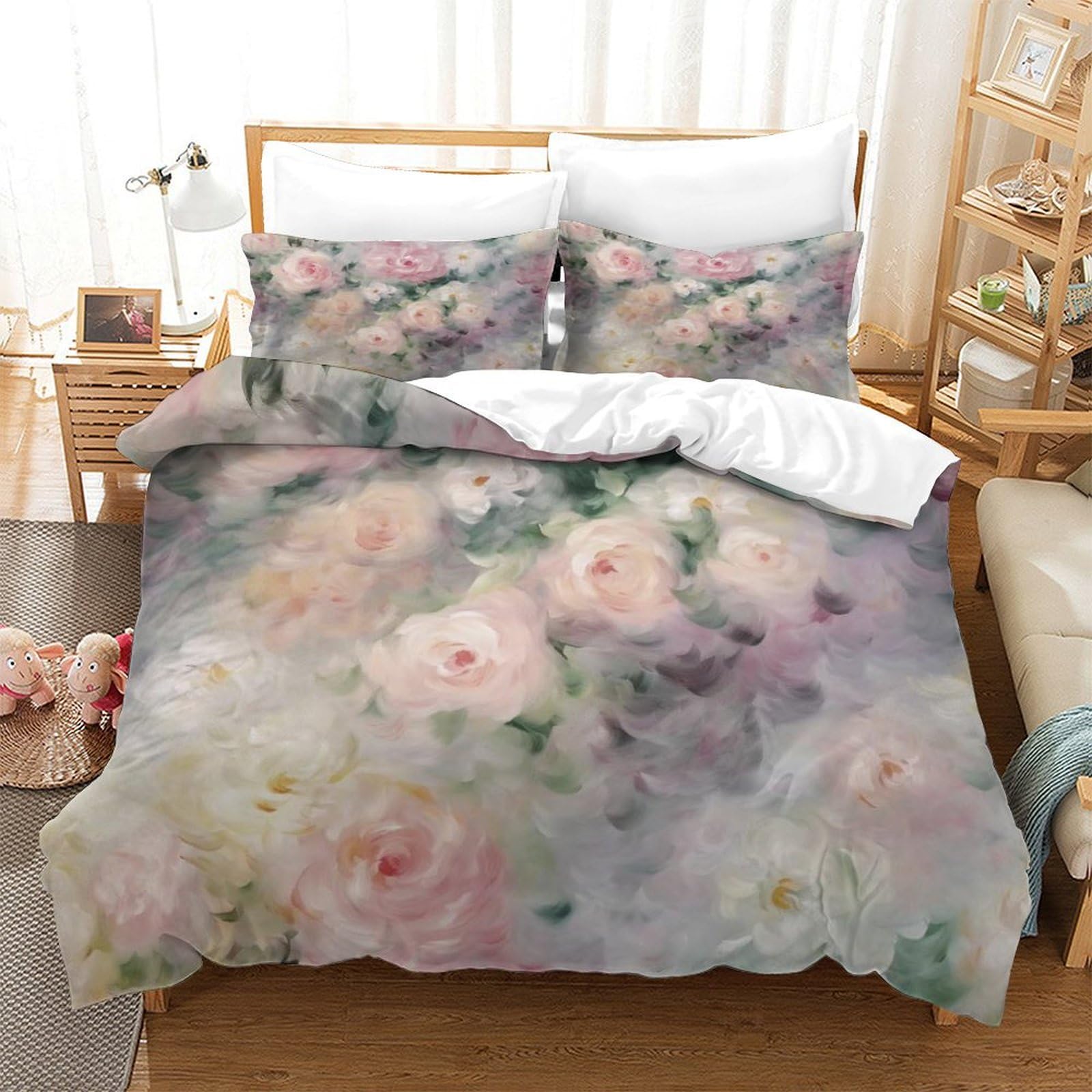 Qdzhcpmyk Rose Duvet Cover 3 Pcs Hotel Quality Quilt Cover Bedding Bed Covers With Pillowcases With Zipper Closure Breathable Stylish Comforter Double（200X200cm）