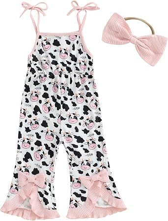 ZAXARRA Toddler Girl Clothes Floral Baby Girl Bell Bottom Jumpsuit Baby Girl Overalls Flare Leg Jumpsuit