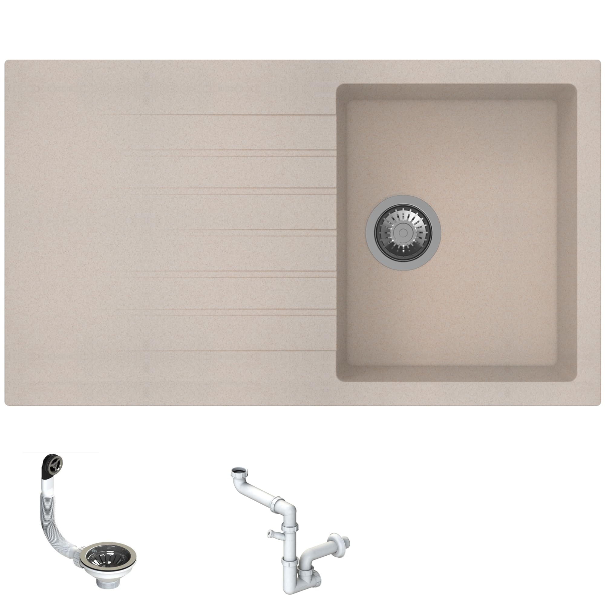 Lavello da Incasso PTPL861GO, 86x50 cm, 1 Vasca con Gocciolatoio, Granito Avena