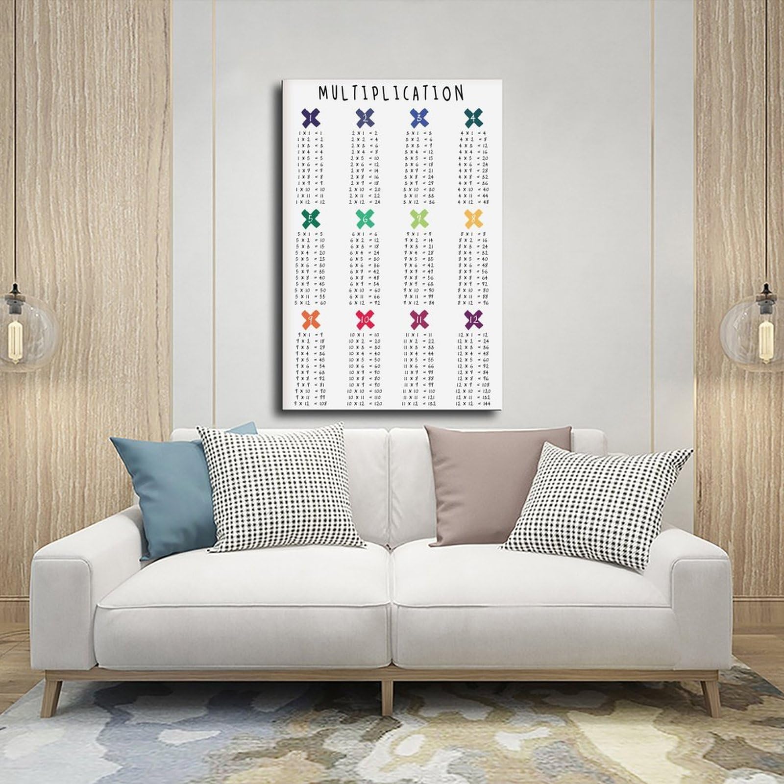 Poster de table multiplication - Impression éducative - Mathématiques - Couleurs arc-en-ciel - Décoration murale pour chambre à coucher, bureau, cuisine - 50 x 75 cm