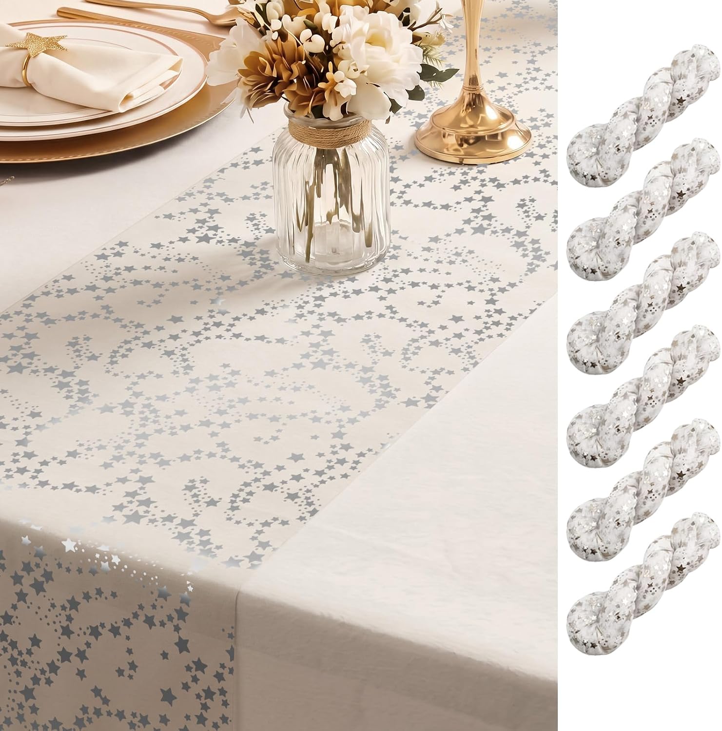 Shihanee Table Runner Star, 11 x 118 Sheer Tulle, Silver, Classic, 3 Pcs