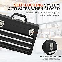 Vista 4 de Portable Metal Tool Box with Drawers, Latches Tool Box with EVC Liners, Heavy Duty Tool Chest with Powder Coating for Garage, Office and Home (Black)