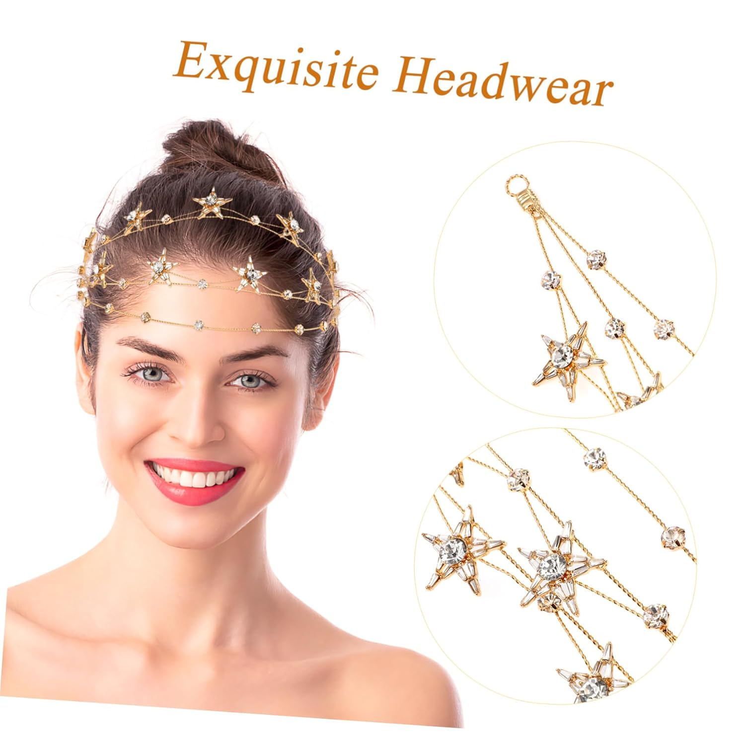 Beaupretty Bling Rhinestone Star Crown, Star Crystal Tiara and Crown Bridal Headpiece Alloy Hairband Wedding Jewelry for Women Girls, Golden - Image 6