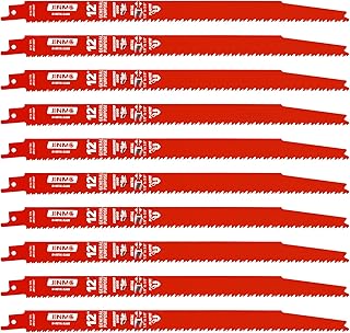 10 Pack 12Inch 8/14TPI Reciprocating Saw Blades for Wood and Nail-Embedded Wood Demolition, Metal Cutting for 1/8-3/8 Medium Metals and PVC Pallets etc.- Compatible with Diablo Bi-Metal Sawzall Blades