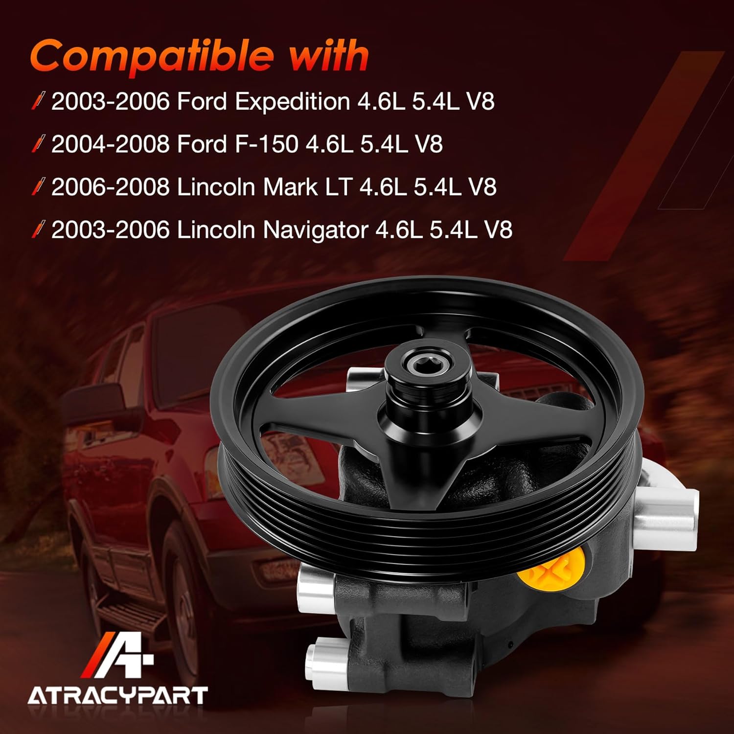 Power Steering Pump with Pulley,Fit for 2004-2008 Ford F150,2003-2006 Expedition,2006-2008 Lincoln Mark LT,2003-2006 Navigator(4.6L 5.4L V8),Replaces 20-312P1 6065PX
