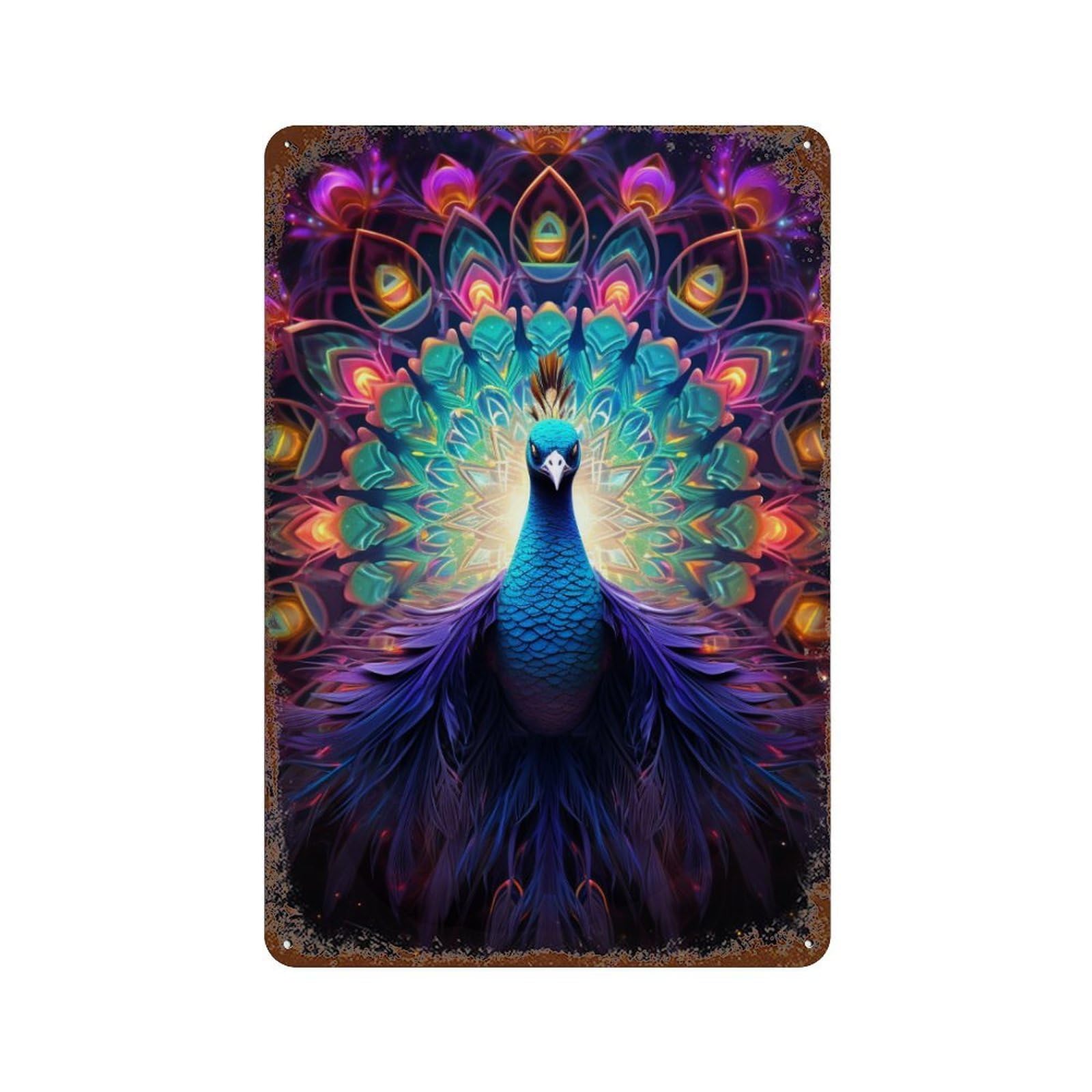 Enchanted Peacock Artwork Aged Metal Wall Plaque 11.8"x7.9", for Office, Studio And Wall Decor, Novelty Wall Decor