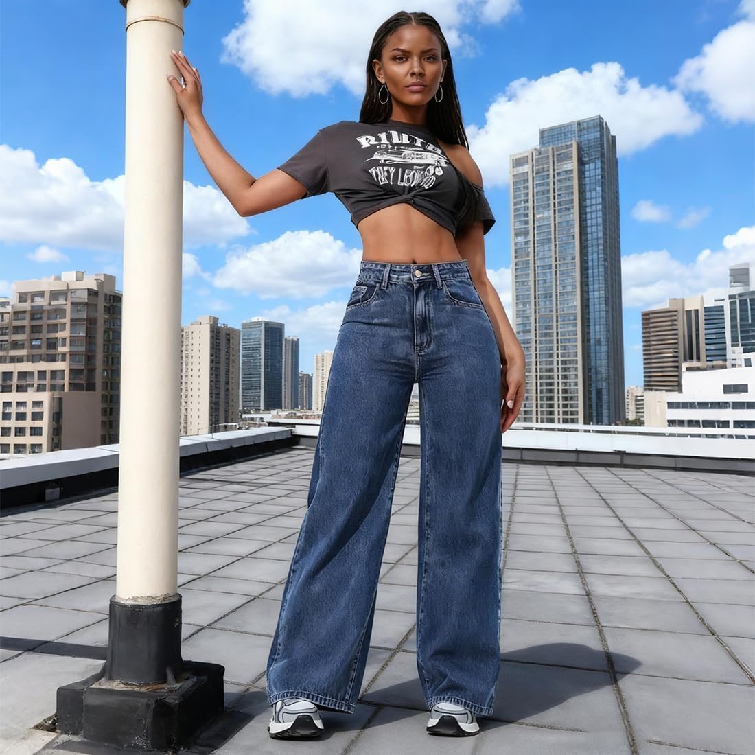 Straight Leg Jeans for Women High Waist Baggy Jeans Loose Boyfriend Jeans Denim Pants with Pockets Washed Blue M - Image 5