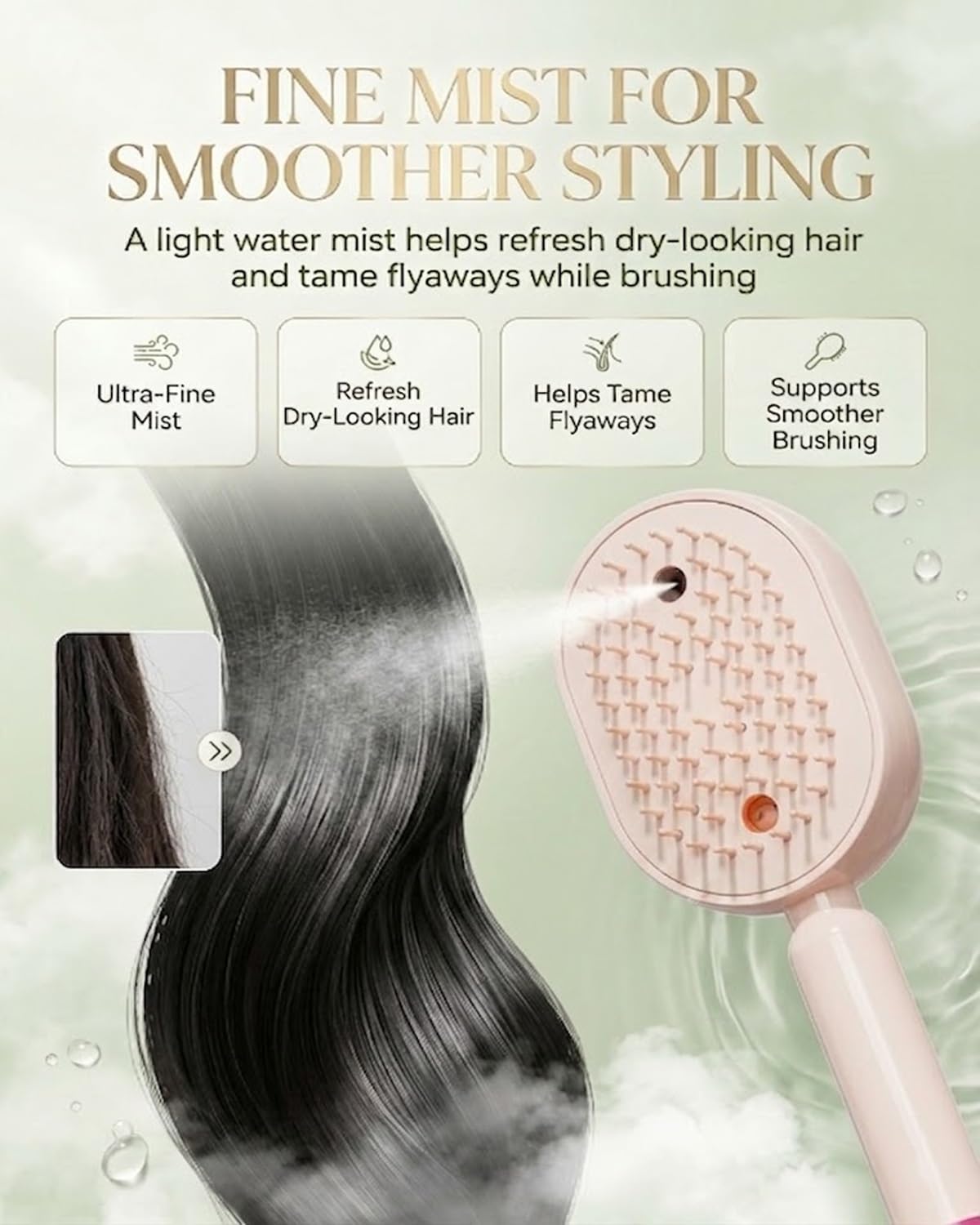 Electric Spray & Massage Hair Brush,Rechargeable 3-in-1 Water Mist Air Cushion Comb,Detangling Anti-Static Portable Styling Steam Comb for Women Girls,Home Curly Straight Hair Care Use(ALL)