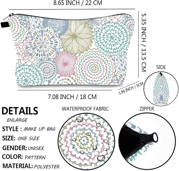 FAVORTALK Toiletry Bags for Women Portable Travel Cosmetic Bag for Women Beauty Zipper Makeup Organiser Bag with Beautiful Flowers Datura Pattern Washable Waterproof Makeup Bag B1087 - 2