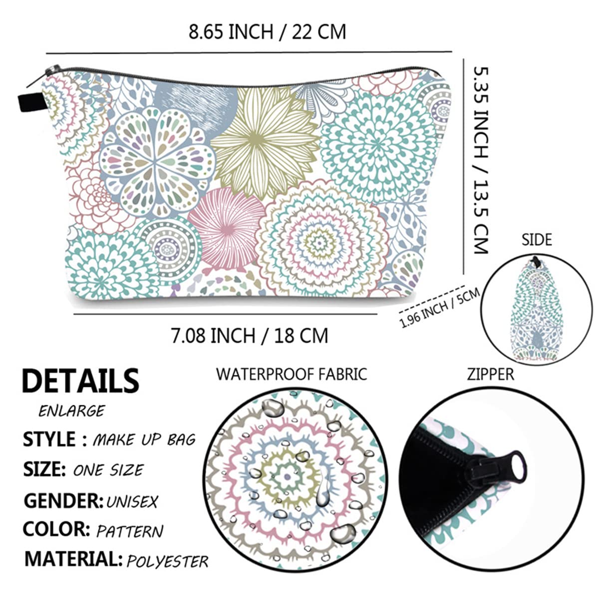 FAVORTALK Toiletry Bags for Women Portable Travel Cosmetic Bag for Women Beauty Zipper Makeup Organiser Bag with Beautiful Flowers Datura Pattern Washable Waterproof Makeup Bag B1087 - 2