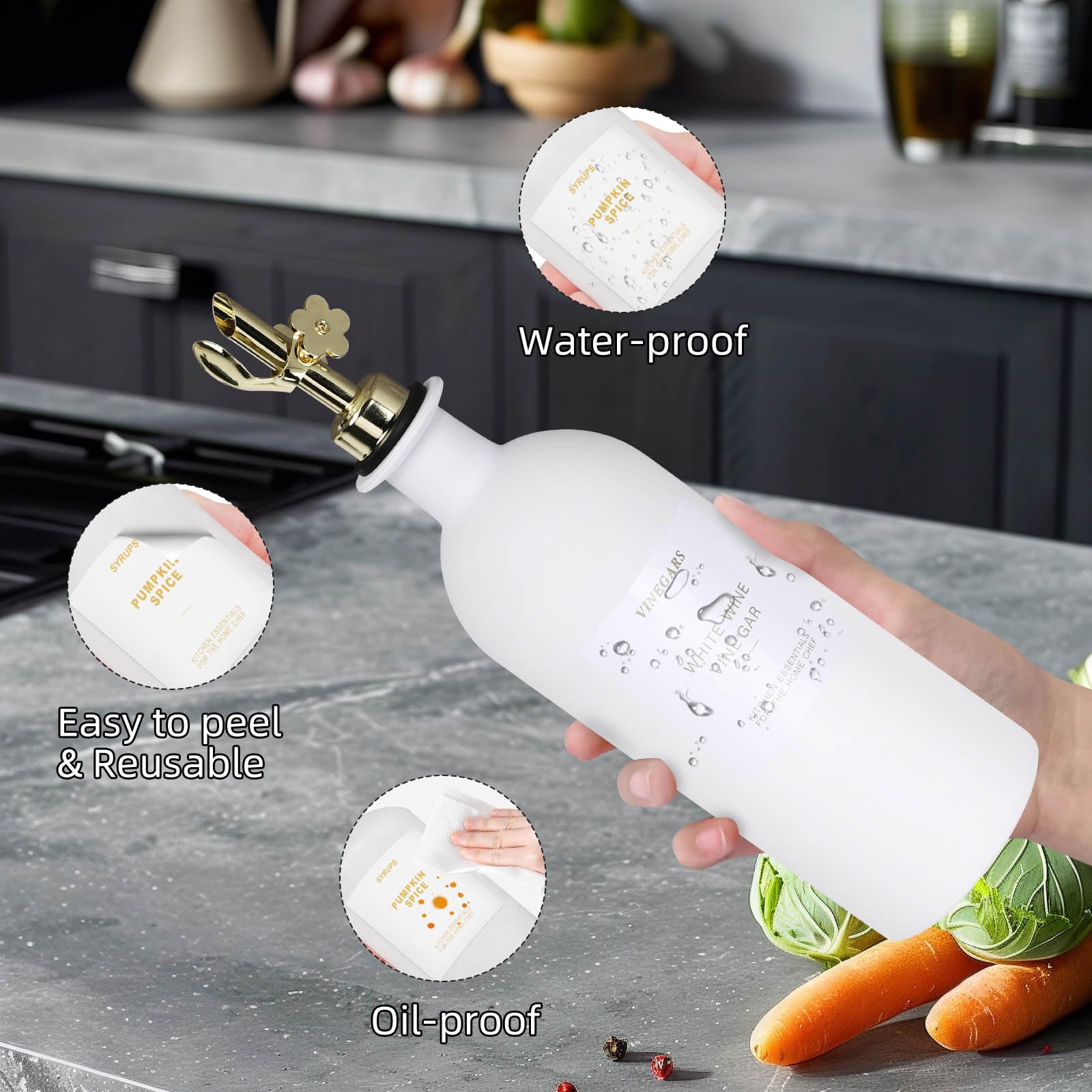 sunal distributeur d'huile d'olive avec plateau 500ml / 16,9 OZ distributeur d'huile de cuisine 2 tasses ensemble distributeur d'huile et de vinaigre avec étiquette entonnoir,blanc