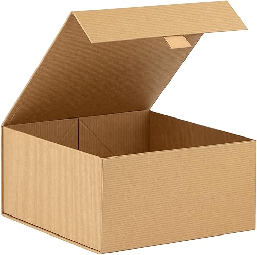 Miniatura 1 de Purple Q Crafts 1 paquete de caja de regalo rígida acanalada de papel kraft marrón con tapa de cierre magnético, cajas de regalo cuadradas de 8 x 8