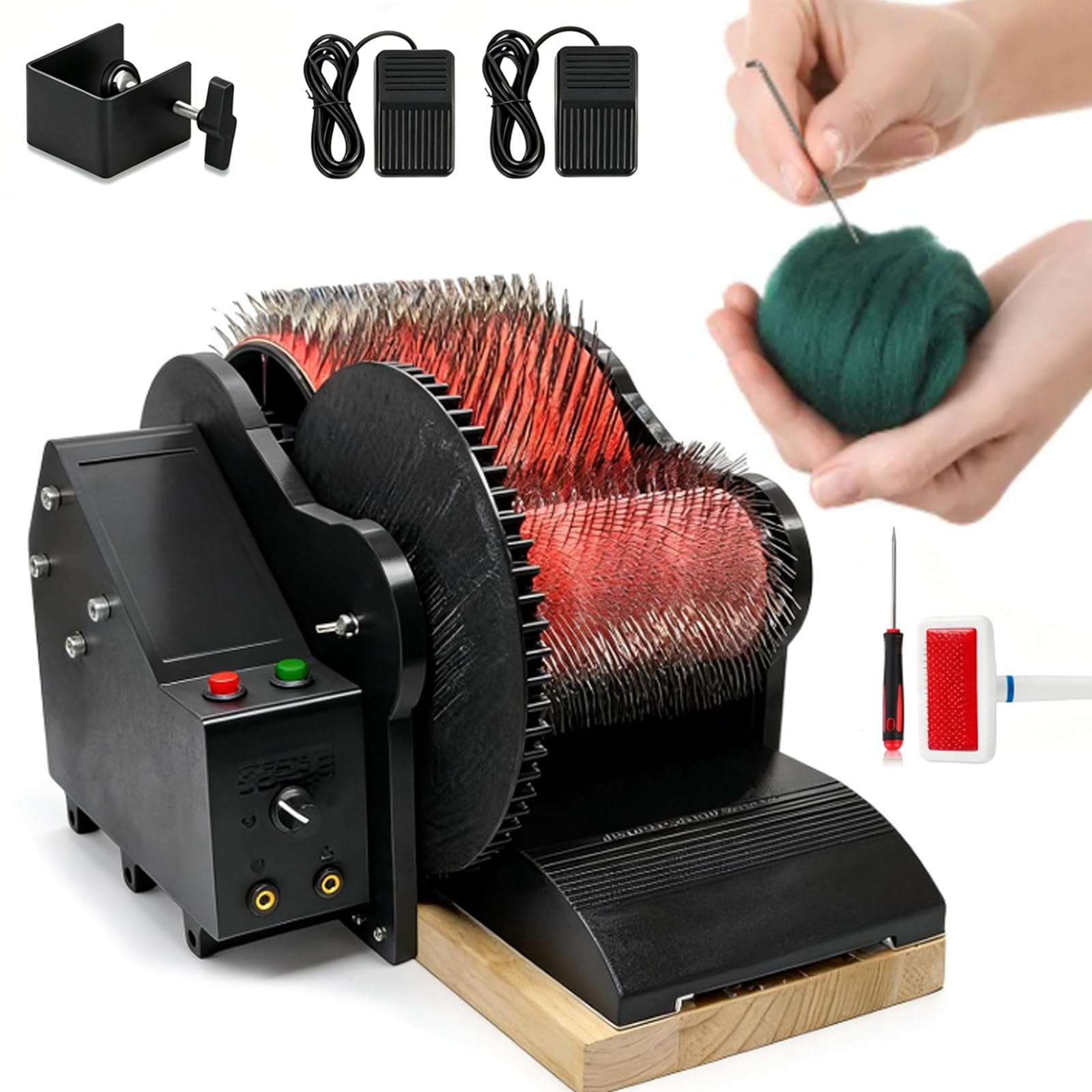 ZyKnaurral Wool Felt Drum Carder, Electric Wool Carding Machine, Remove Fiber Impurities, Color Mixing Wool Blending Wheel with Foot Pedal, for Carding Wool Fibers and Making Felt Projects