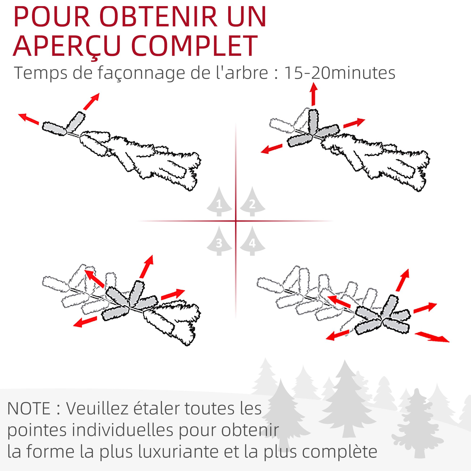 HOMCOM Sapin de Noël Artificiel 120H cm Pied Croix Acier Amovible Vert