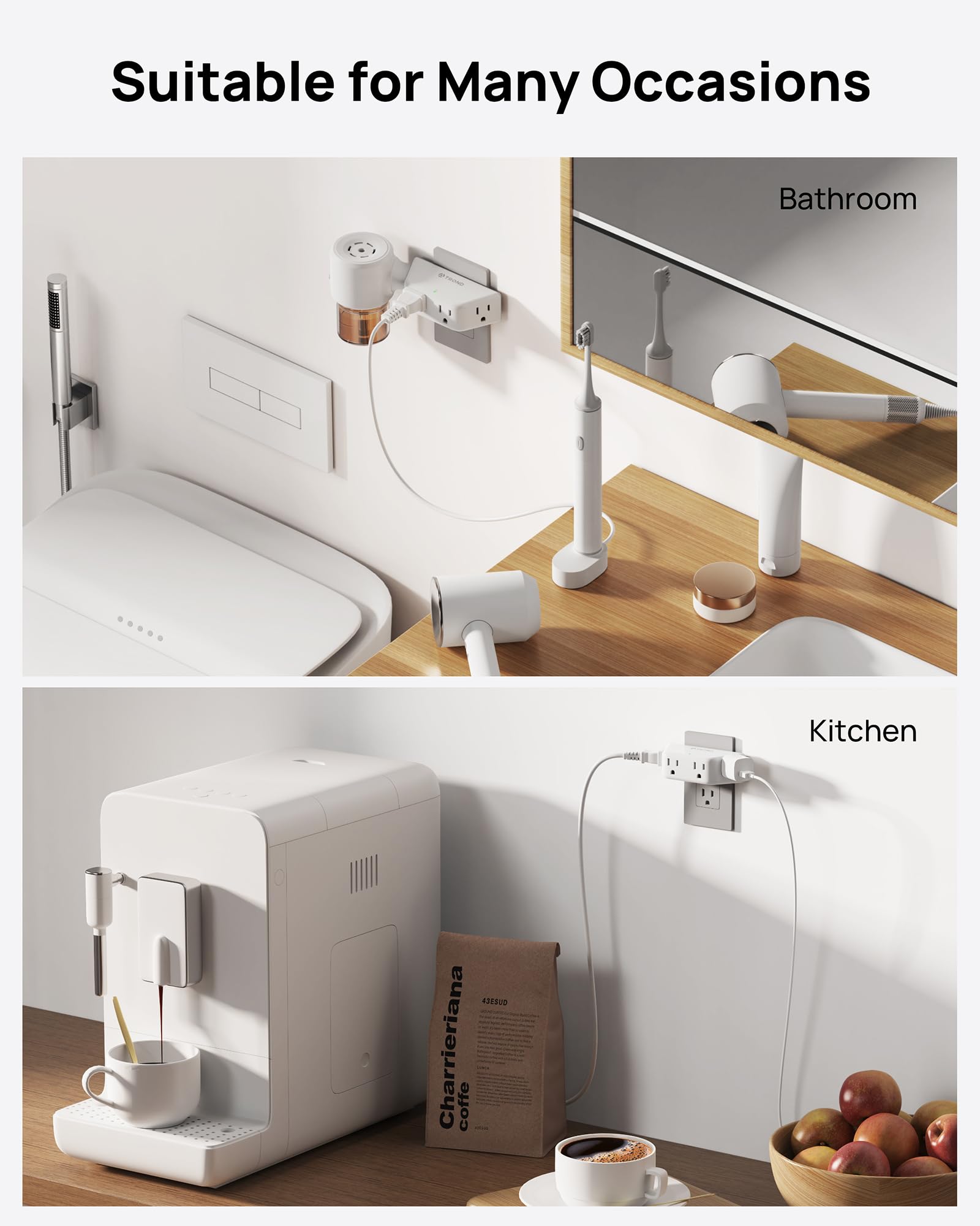 TROND Outlet Extender Surge Protector - Multi Plug Wall Outlet with 4 Grounded Sockets 3 Way Angled Plug — view 7