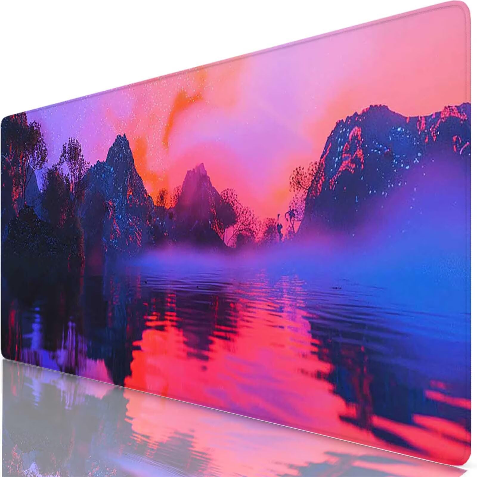 Alfombrilla Ratón Gaming, Grande Alfombrilla Ratón XXL 1600x800x3 mm, Rosa Mouse Pad Lago Protector Escritorio Impermeable y Antideslizante, Gaming Mousepad Mejora La Precisión y La Velocidad w-4061