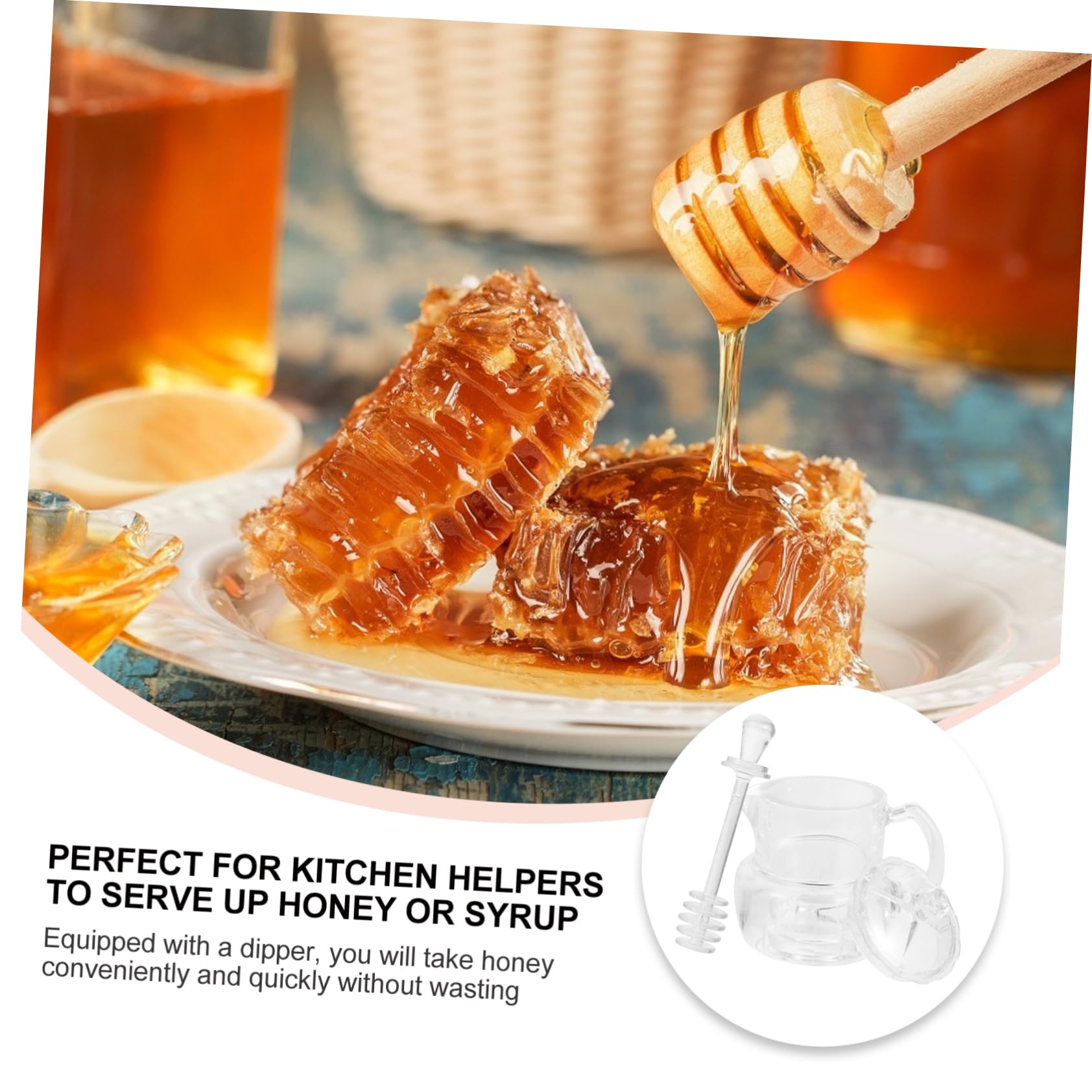 AUTSUPPL Honey Jar with Lids and Stirring Rod Acrylic Honey Pot Set for Kitchen