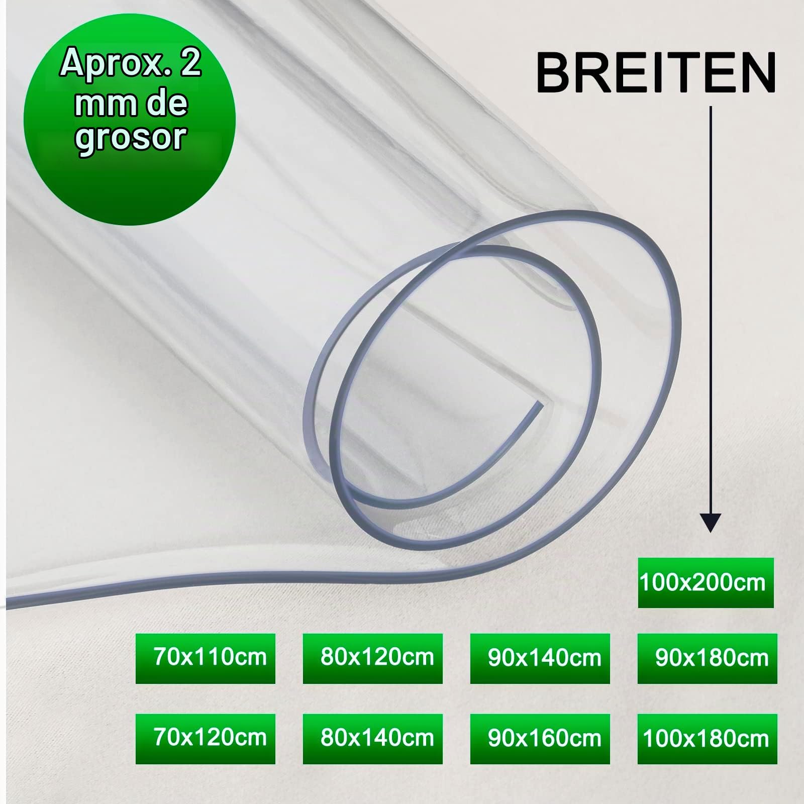 WOLTU Mantel Transparente PVC Impermeable, Grosor 2 mm, 100x180 cm | Protector de escritorio transparente, mantel antimanchas para mesa rectangular, ideal para comedor y cocina