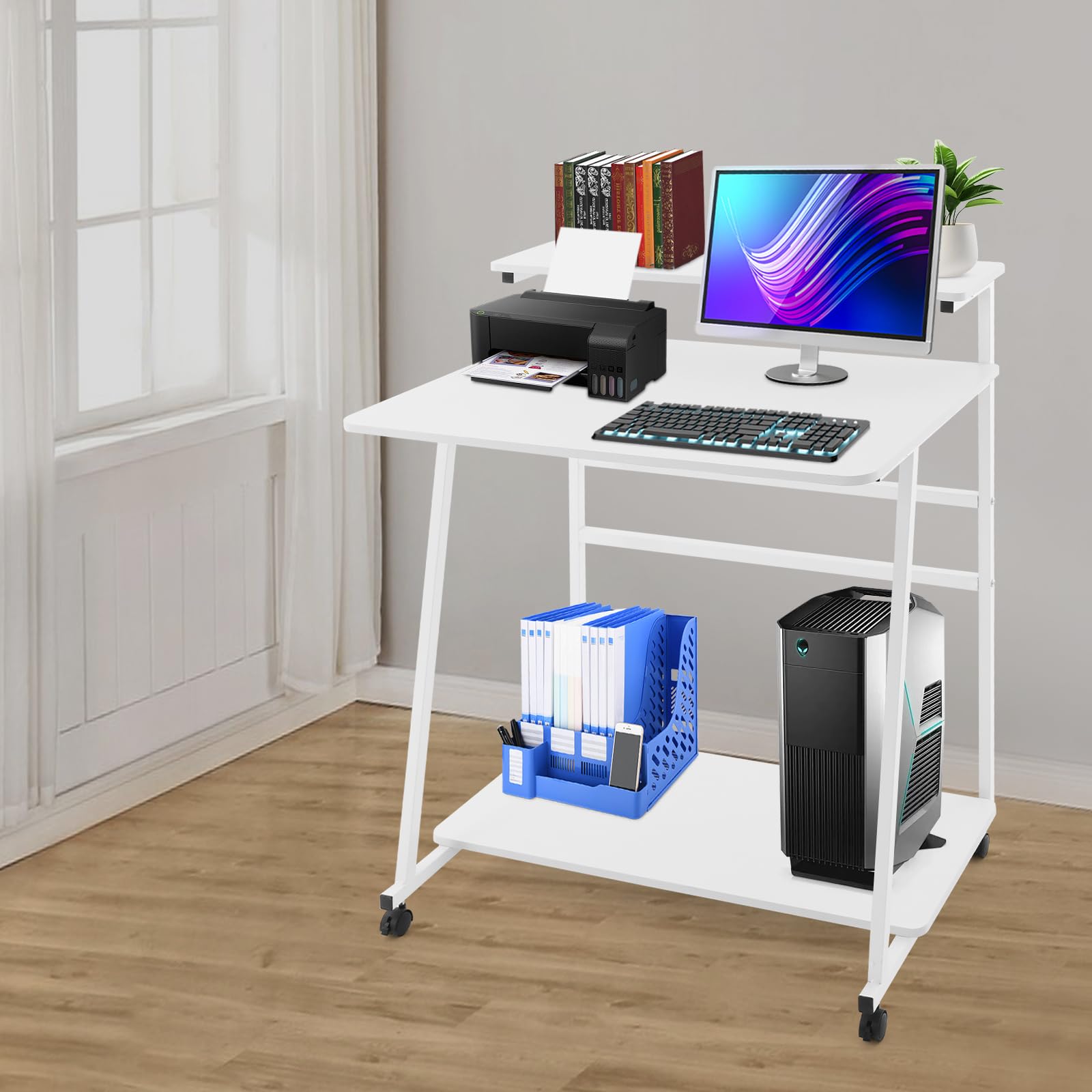 Mobile Standing Desk 3-Tier Mobile Desks Workstation 31 5 Inch Wide Rolling Computer Desk with Wheels Foot Pads — view 4