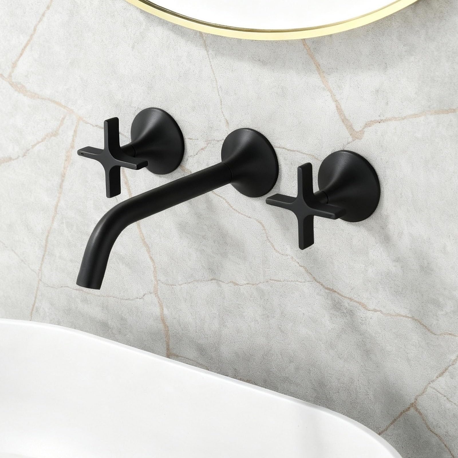 Itnxvkges Black Concealed Basin Tap With 360 Swivel Spout Basin Mixer Tap Cross Handle In Brass