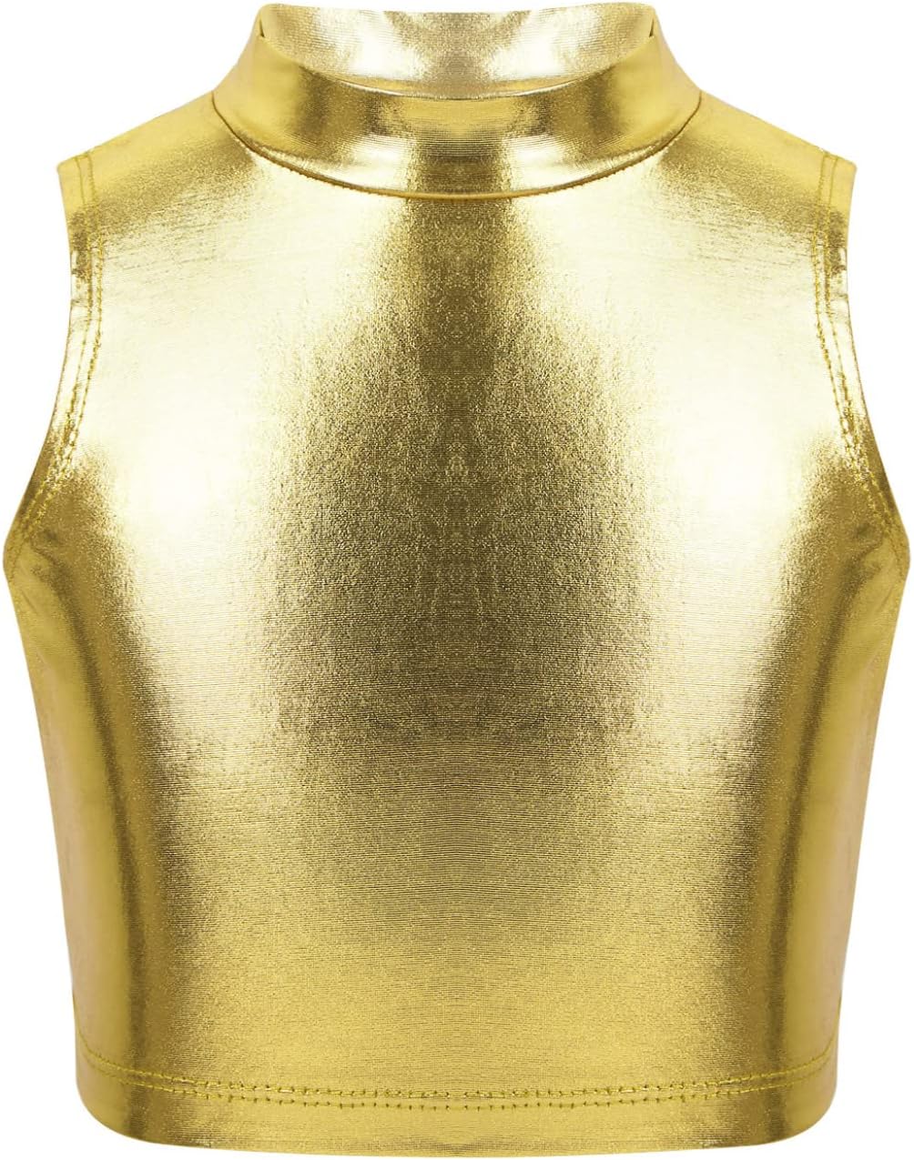 Mufeng Kids Girls Shiny Metallic Gymnastics Crop Tops Dancewear Child Ballet Dance Leotards Tank Tops Activewear