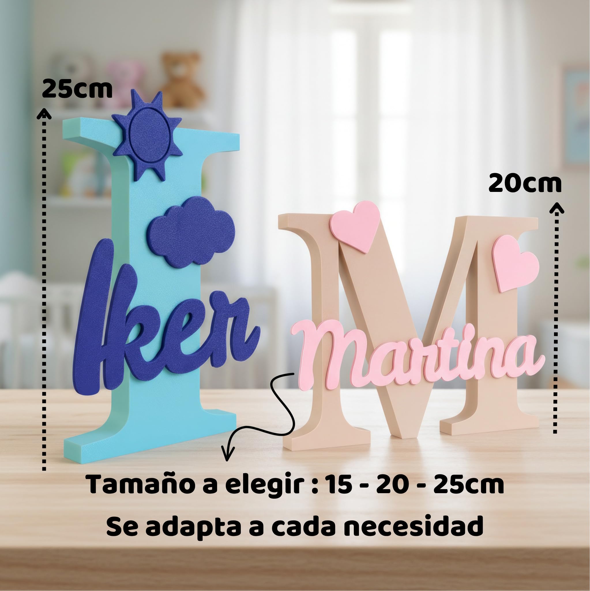 Genérico Letra Decorativa Personalizada con Siluetas | Decoración Habitación Infantil y Bebé | Regalo Original Bautizo, Nacimiento y Comunión | Múltiples Diseños y Tamaños