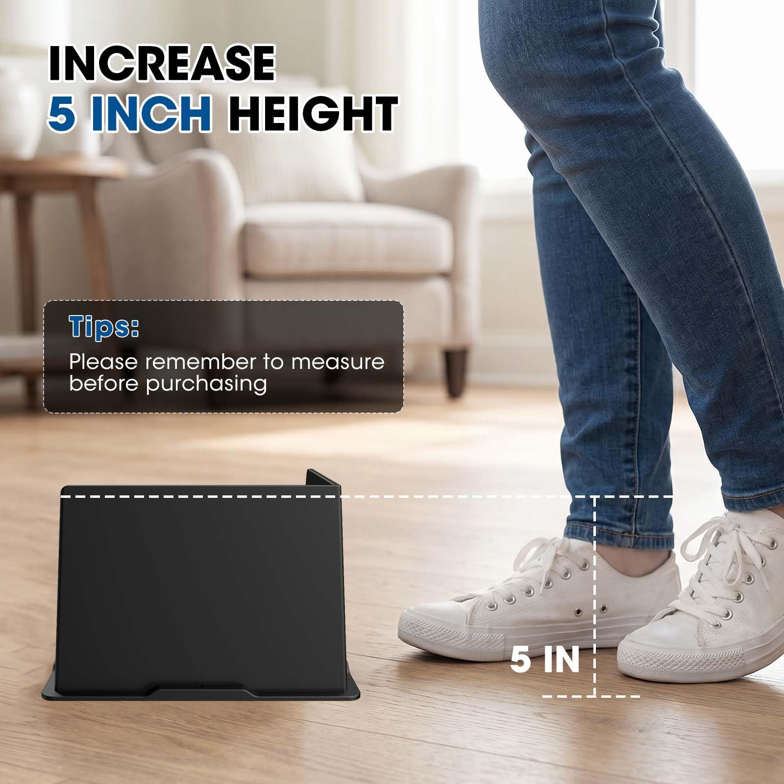 MYMULIKE Elevadores de cama de 5 pulgadas, resistentes, elevadores de muebles de gran tamaño, 5 pulgadas, soporta 6000 libras, bloques de elevación de mesa de cama, se adapta a sofá, silla, elevadores