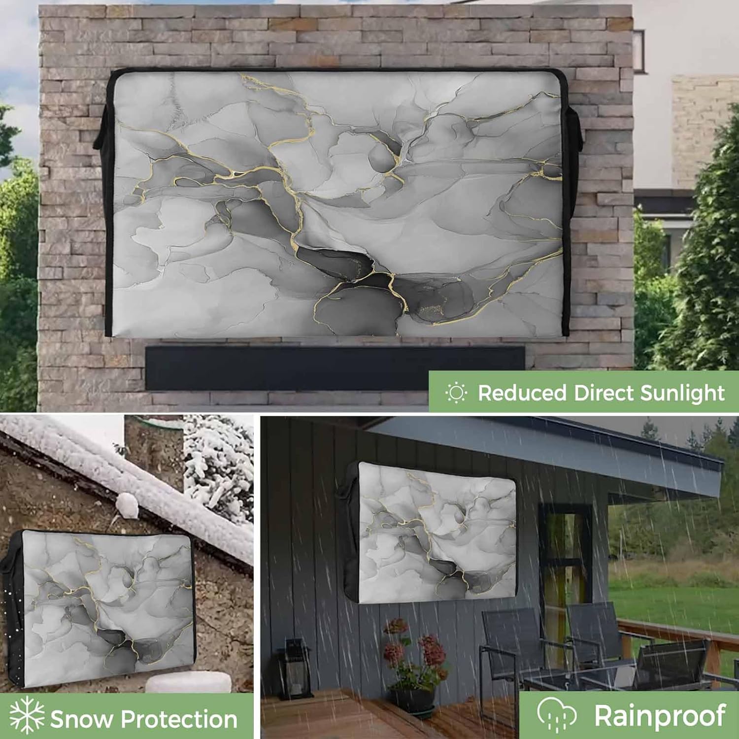 Outdoor TV Cover 65 Inch Grey Marble TV Enclosure Abstract Art Lines TV Covers for Outside TV Display Screen Protector with Remote Control Pocket Home Decor