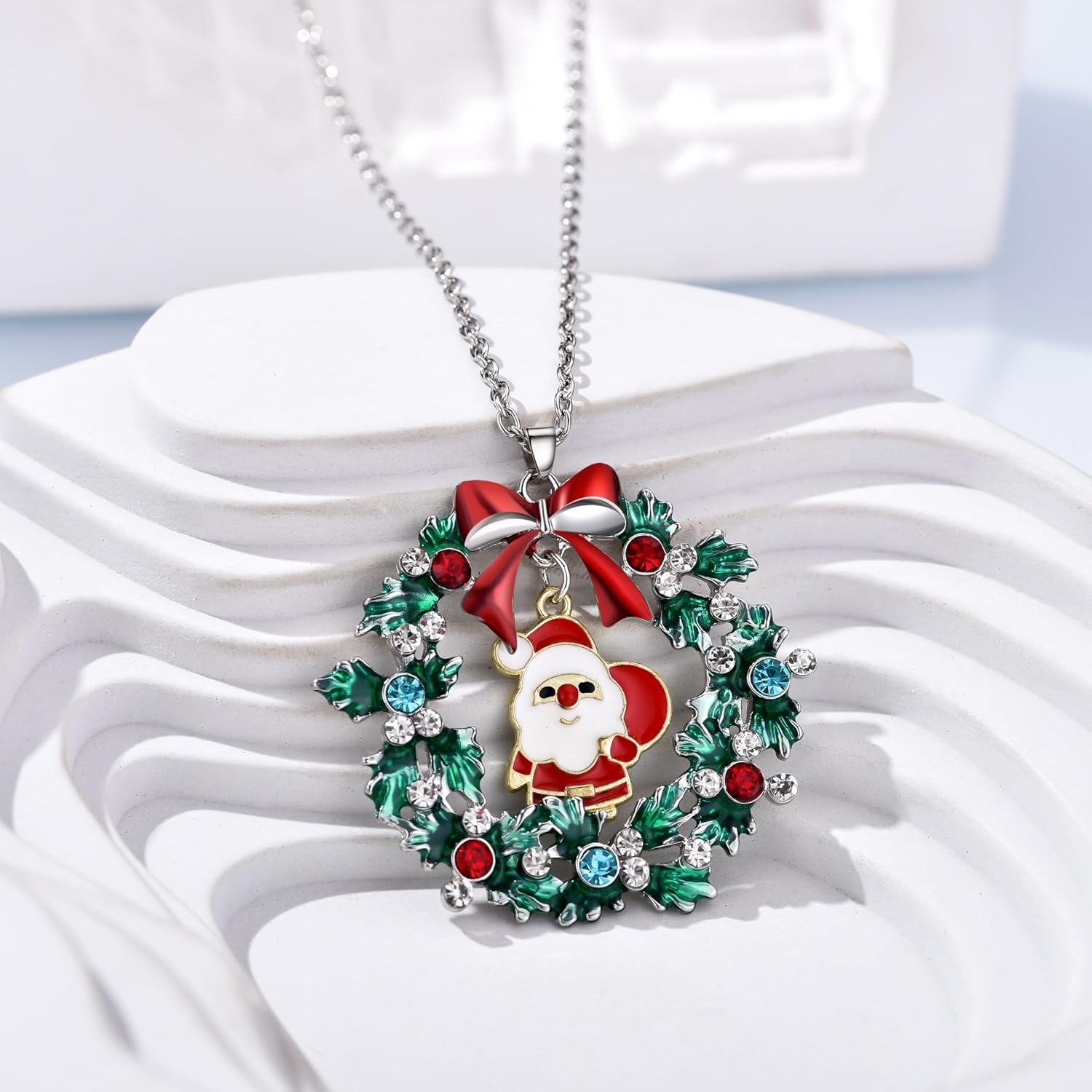 Christmas Necklaces for Women Xmas Wreath Pendant Necklace Holiday Jewelry Gift - Image 5
