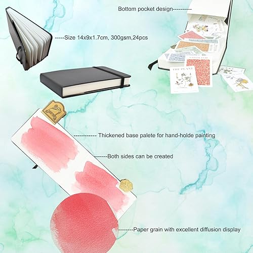 Miniatura 6 de WOOCOLOR Juego de pintura de acuarela de grado artista, 24 colores, pincel de fregona y libro de bocetos incluidos, suministros de arte para pintar,