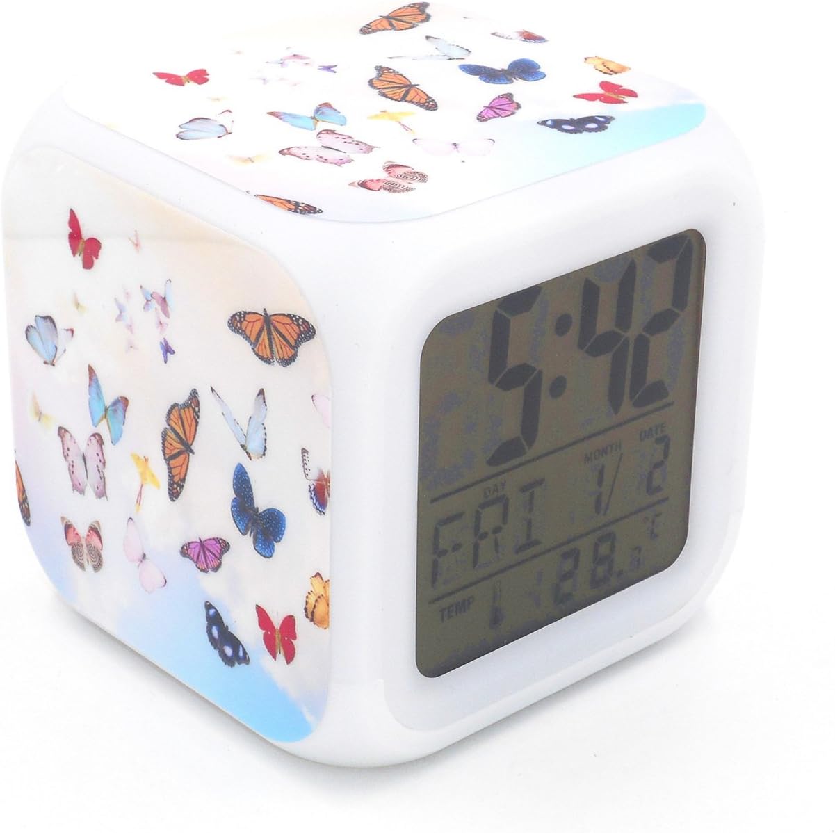 BoFy Led Alarm Clock Butterfly Fly Animal Pattern Personality Creative Noiseless Multi-Functional Led Lights Desk Table Digital Alarm Clock for Kids Unisex Adults Toy Gift