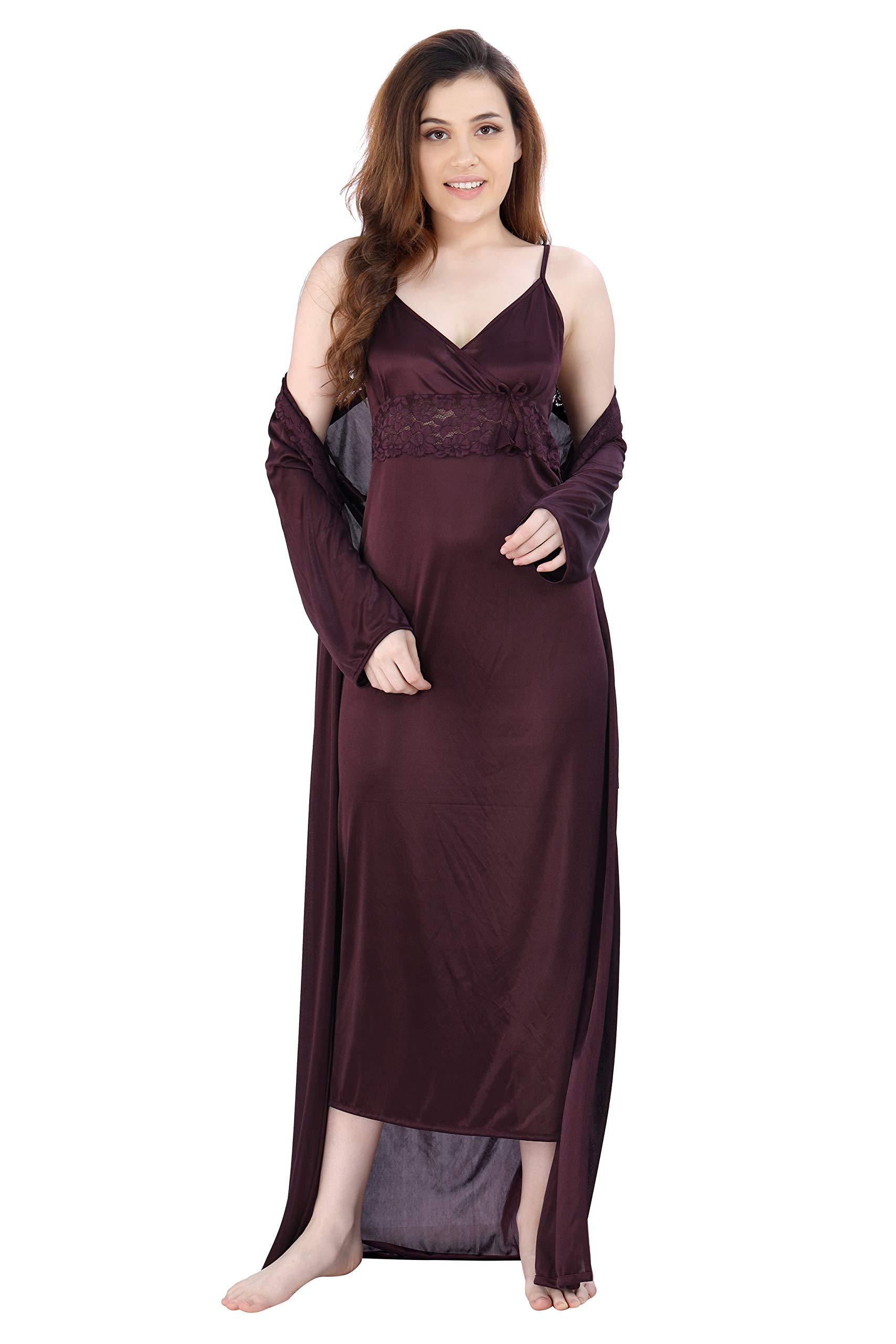 Women's Satin Solid Maxi Length Nighty with Robe (Size - Free Size) (Nightwear Set Pack of 2)-image-36