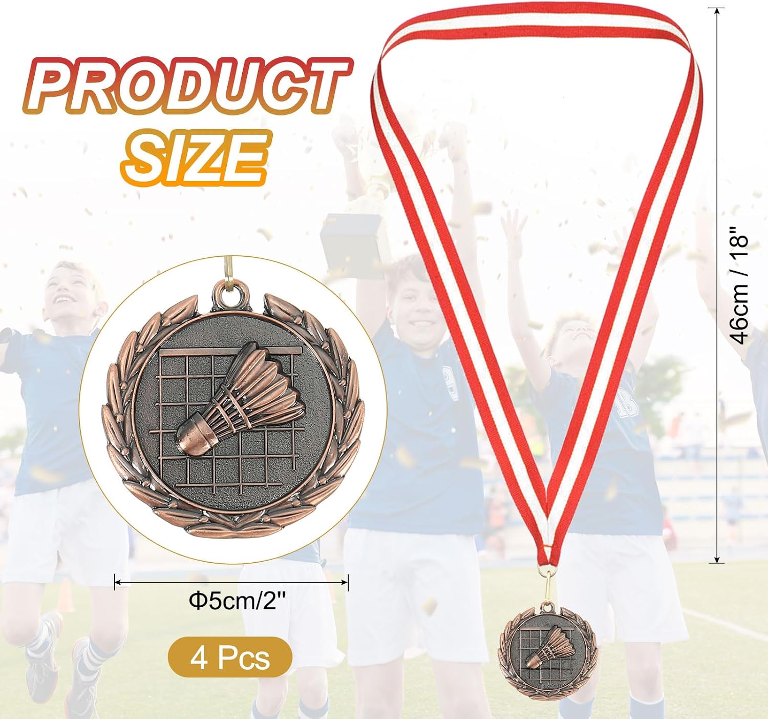 MECCANIXITY Badminton Medals Award Medals with Neck Ribbon for Team Sports Games Competitions Party Favors
